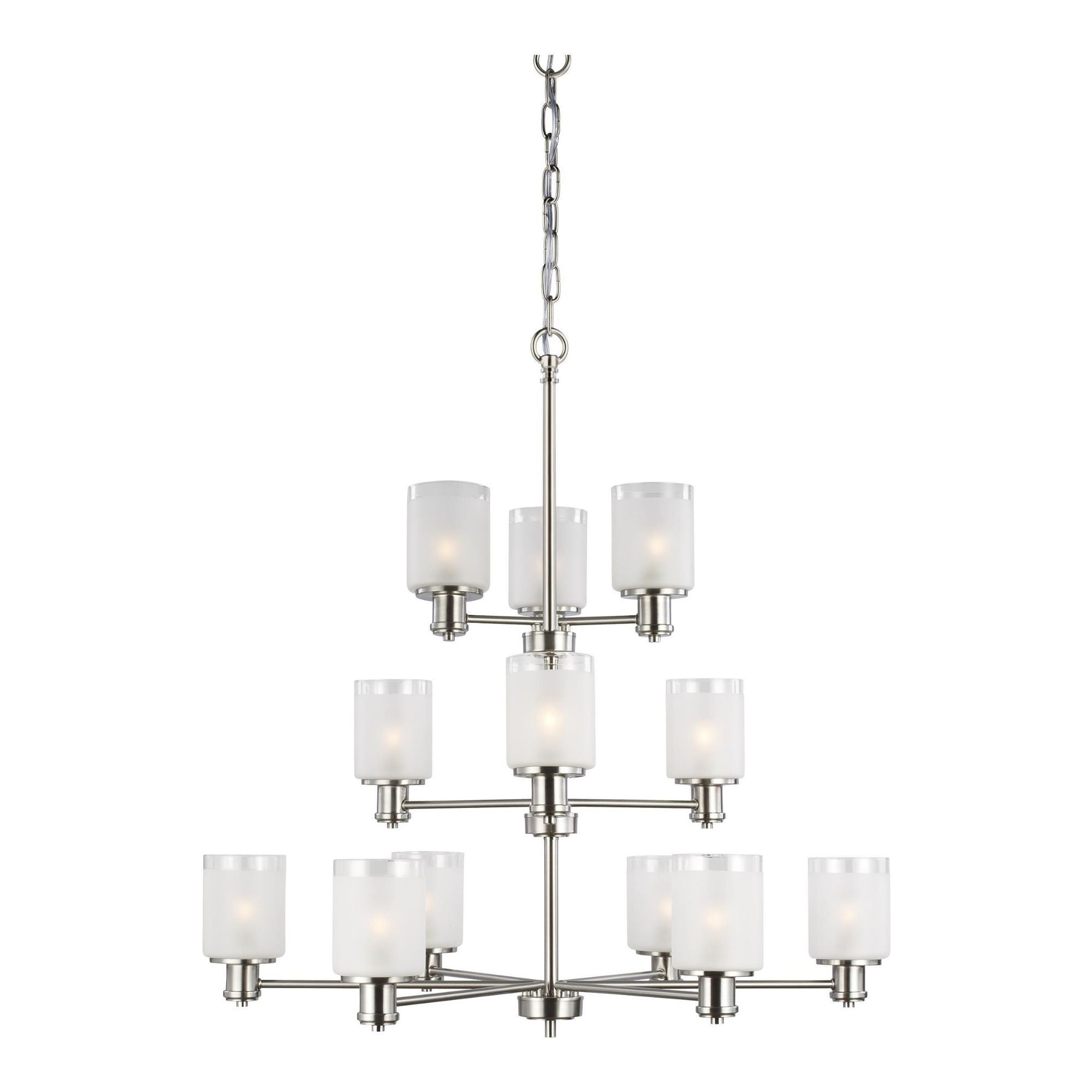 Norwood Twelve Light Chandelier LED Transitional 36" Height Steel Round Clear Highlighted Satin Etched Shade in Brushed Nickel