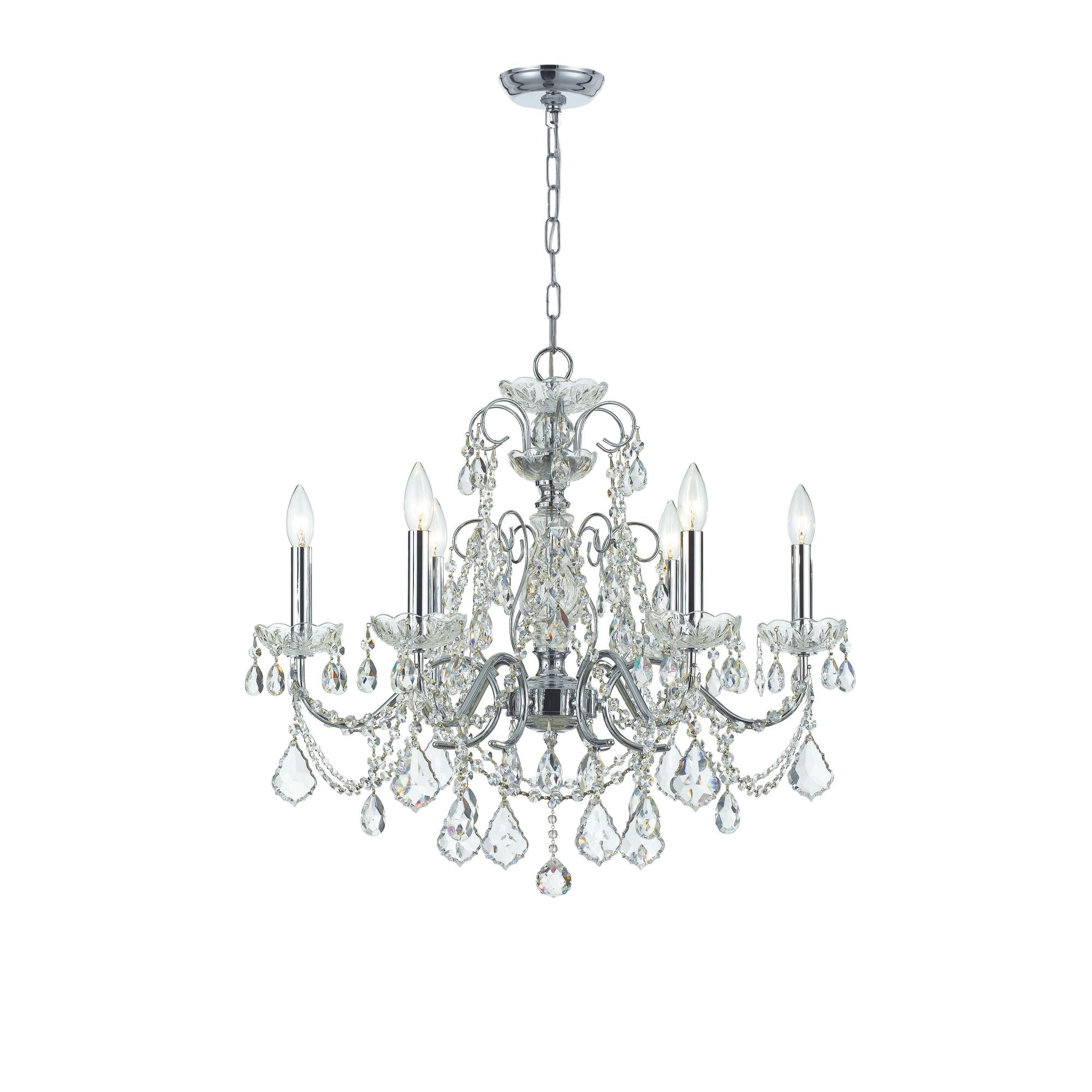 Imperial 6 Light Hand Cut Crystal Polished Chrome Chandelier