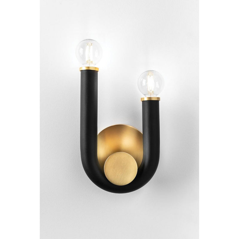 Whit 2 Light Wall Sconce in Polished Nickel/Black