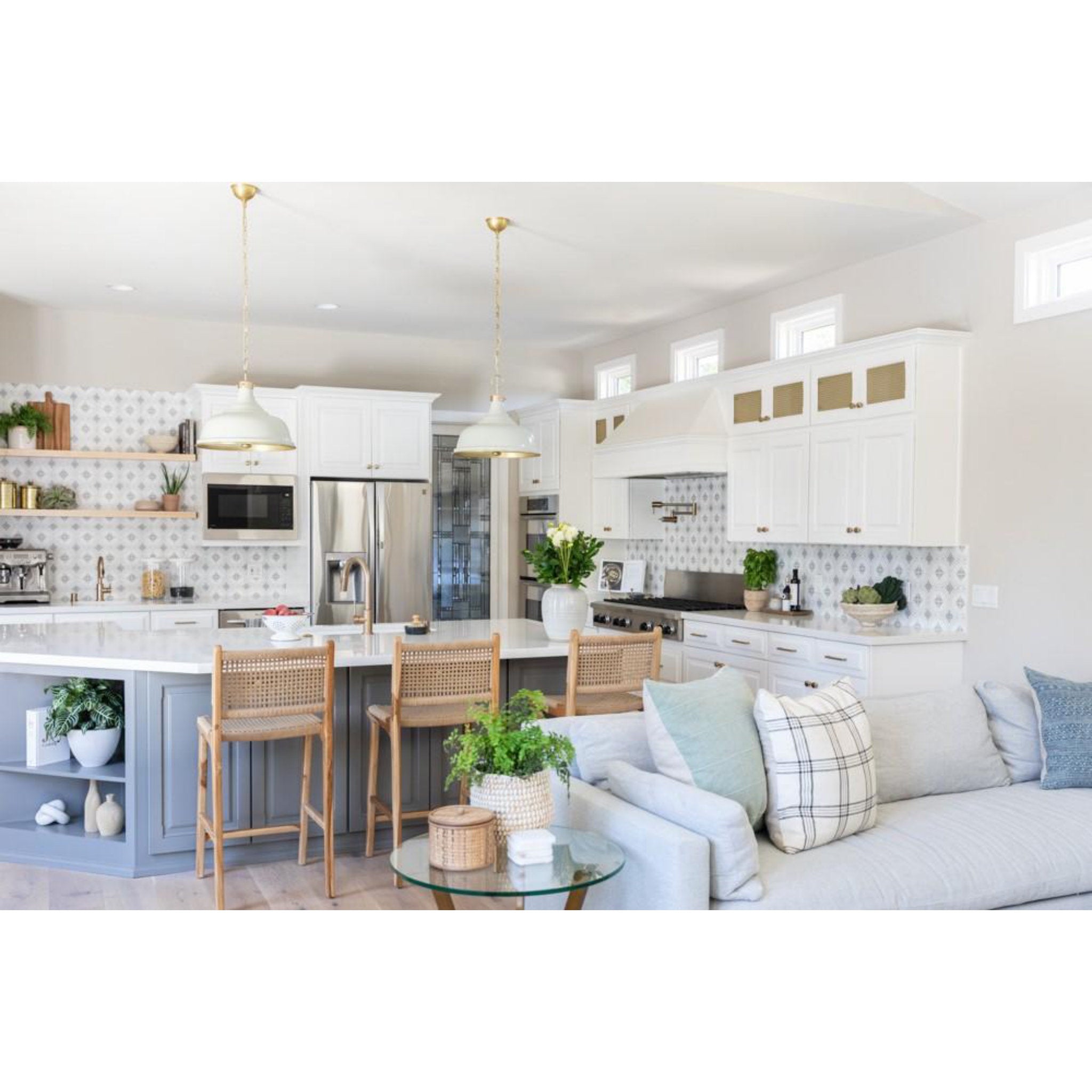 Painted No.1 3-Light Pendant in  Aged Brass/Off White by  Mark D. Sikes 18L x 18W x 16H