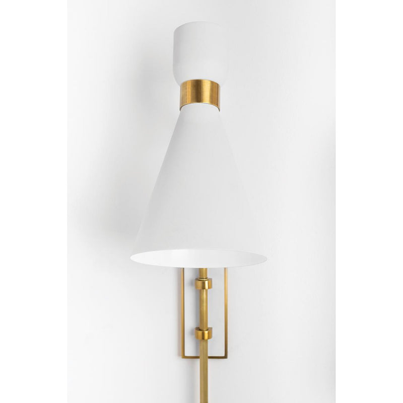 Willa 1 Light Plug-in Sconce in Aged Brass/Soft Off White