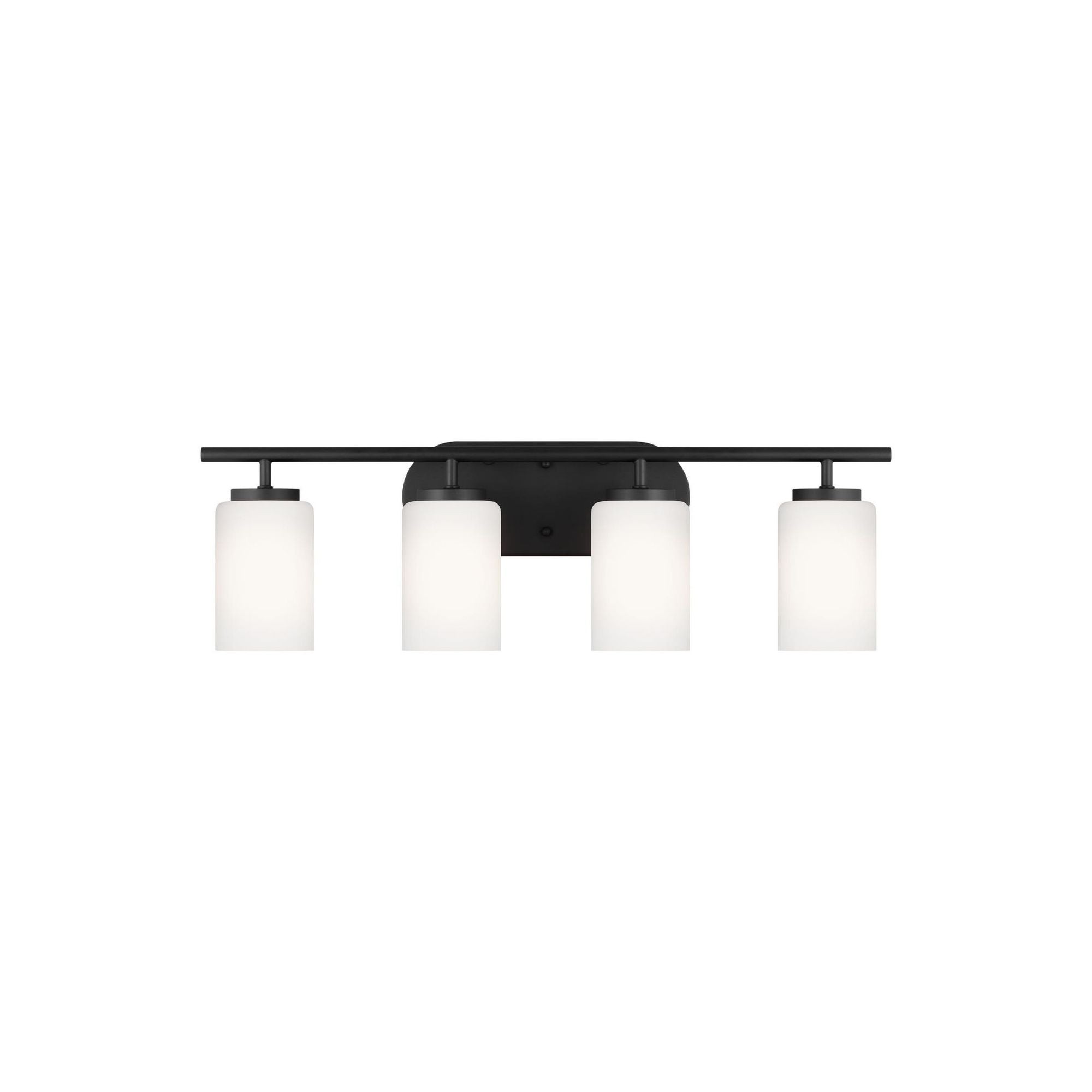 Oslo Four Light Wall / Bath Contemporary Fixture 28" Width 8.5" Height Steel Round Cased Opal Etched Shade in Midnight Black