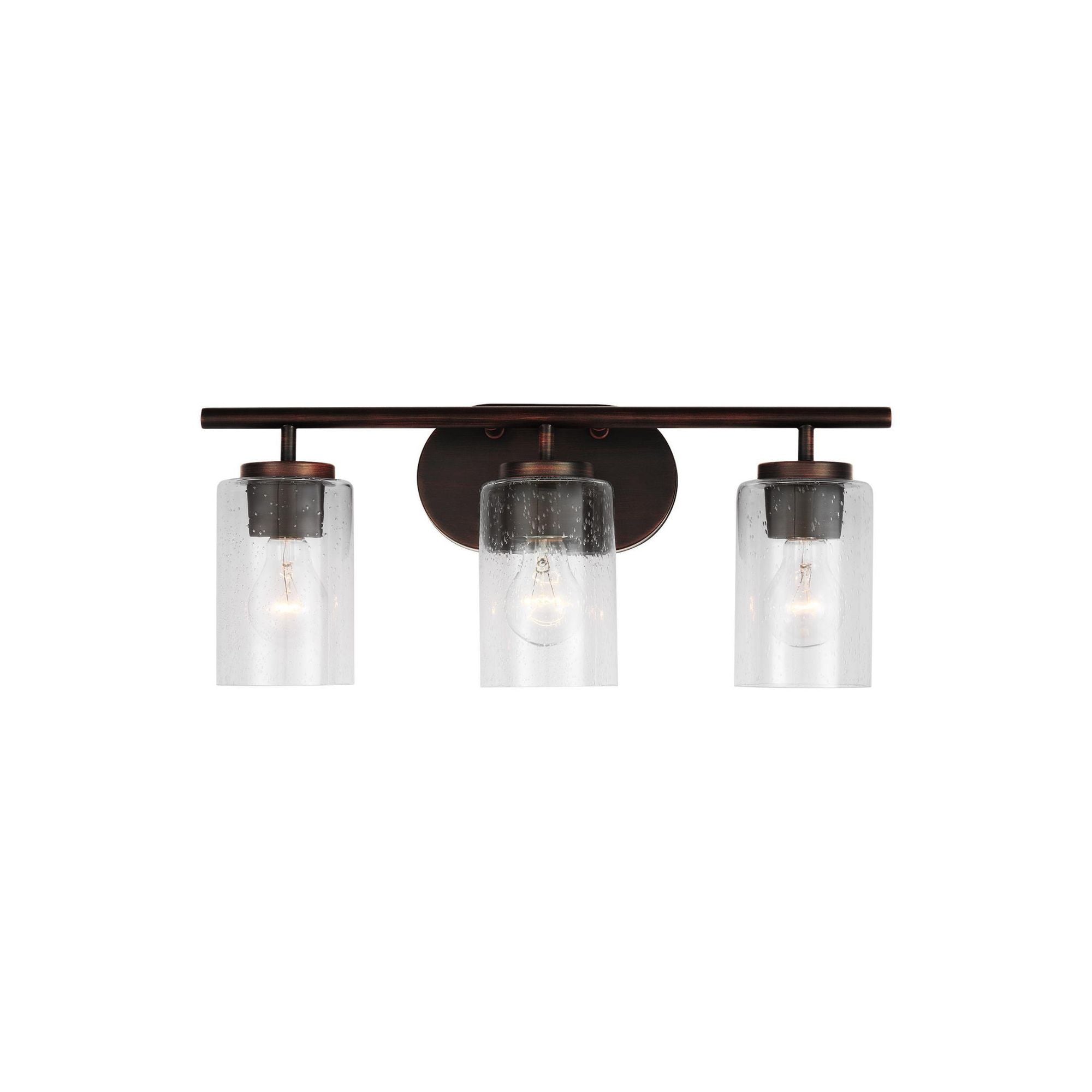 Oslo Three Light Wall / Bath Contemporary Fixture 20" Width 8.5" Height Steel Round Clear Seeded Shade in Bronze