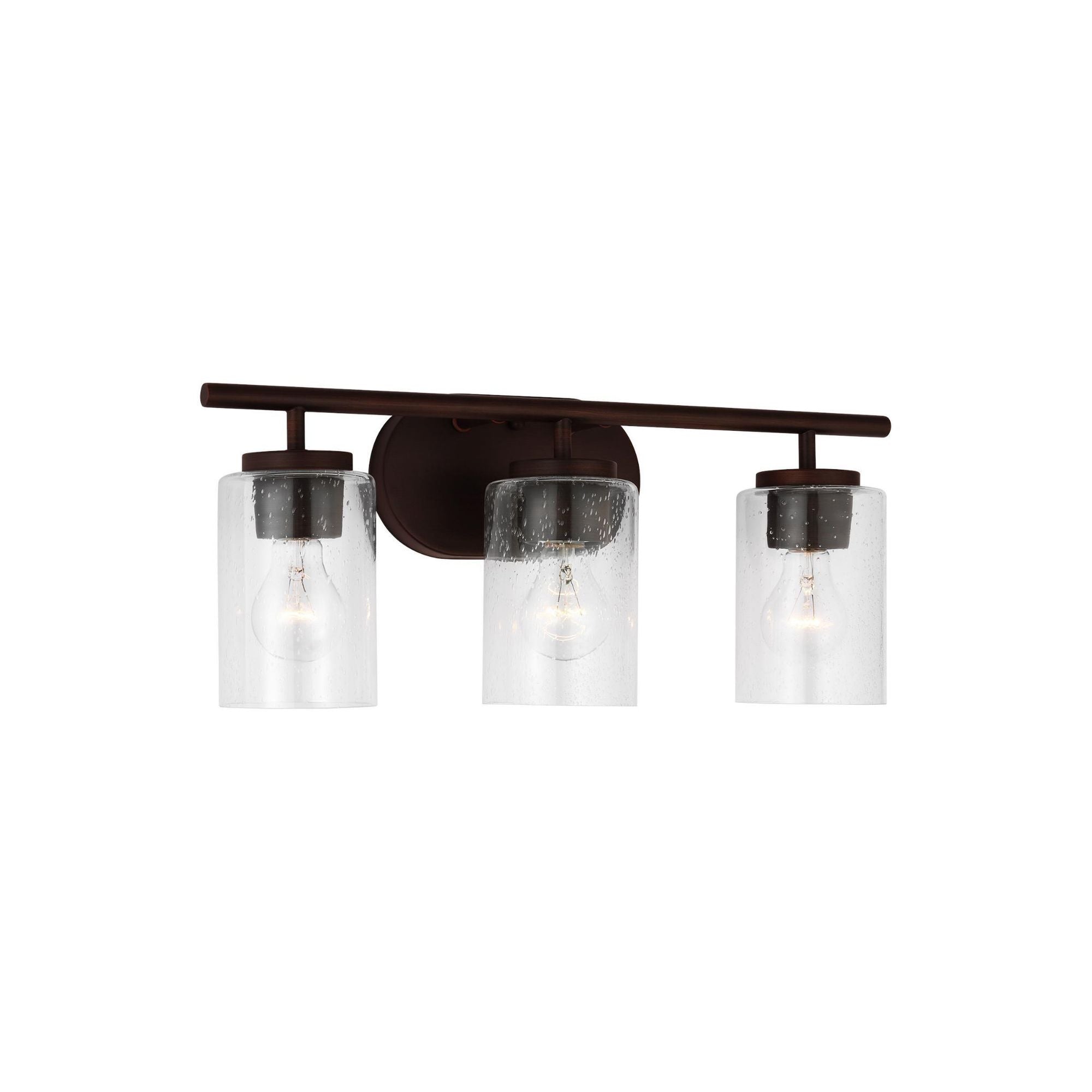 Oslo Three Light Wall / Bath Contemporary Fixture 20" Width 8.5" Height Steel Round Clear Seeded Shade in Bronze