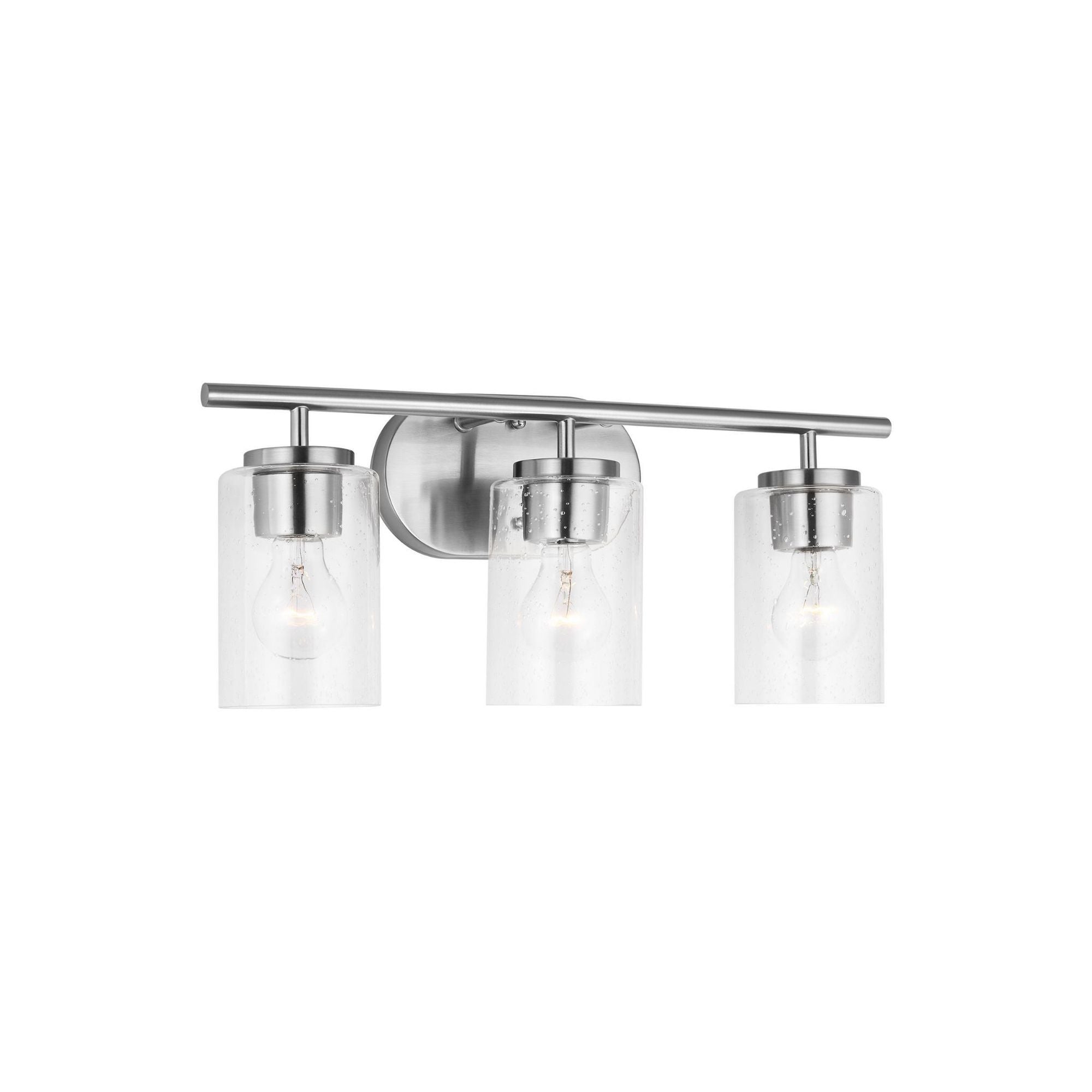 Oslo Three Light Wall / Bath Contemporary Fixture 20" Width 8.5" Height Steel Round Clear Seeded Shade in Brushed Nickel