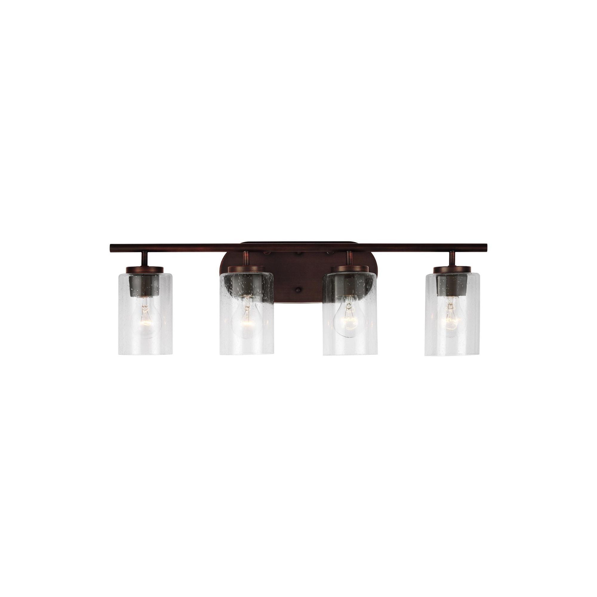 Oslo Four Light Wall / Bath Contemporary Fixture 27.5" Width 8.5" Height Steel Round Clear Seeded Shade in Bronze