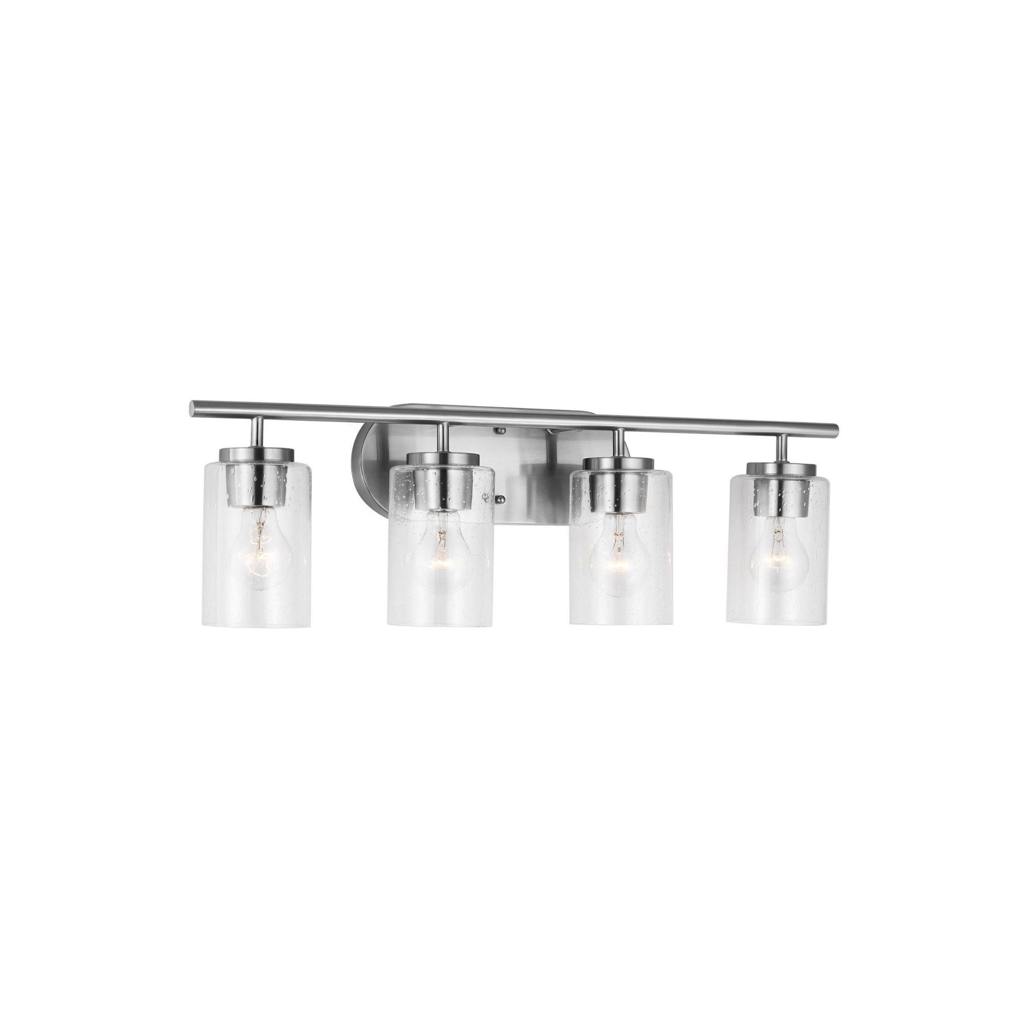 Oslo Four Light Wall / Bath Contemporary Fixture 27.5" Width 8.5" Height Steel Round Clear Seeded Shade in Brushed Nickel