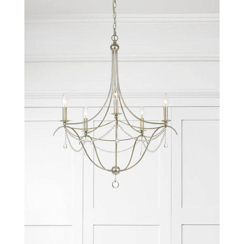 Metro 5 Light Crystal Beads Antique Silver Chandelier