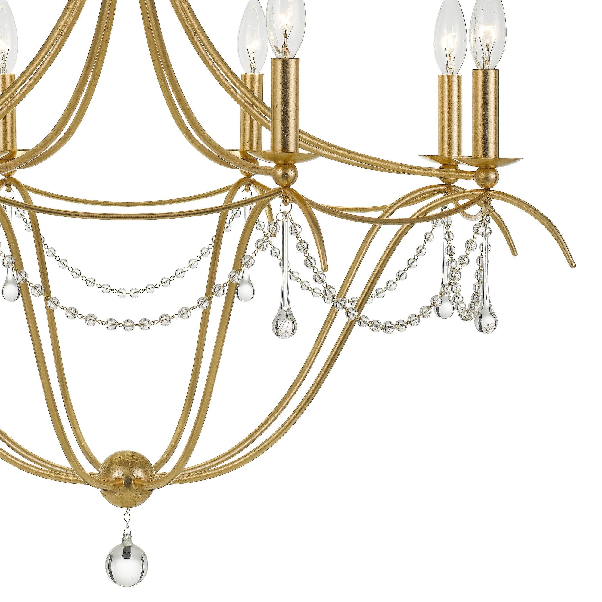 Metro 8 Light Crystal Beads Antique Gold Chandelier Clear Glass Beads 31.5"W x 37"H x 31.5"D