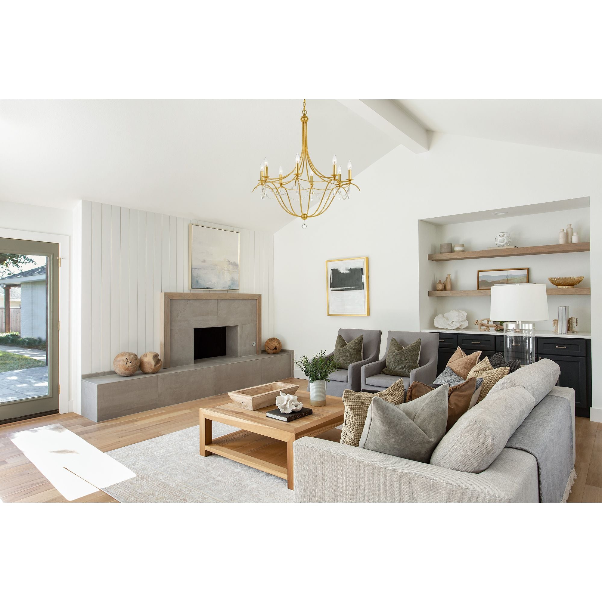 Metro 8 Light Crystal Beads Antique Gold Chandelier Clear Glass Beads 31.5"W x 37"H x 31.5"D