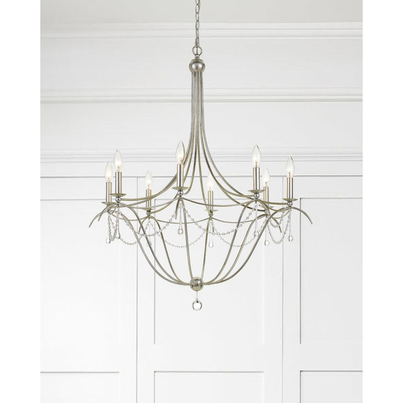 Metro 8 Light Crystal Beads Antique Silver Chandelier