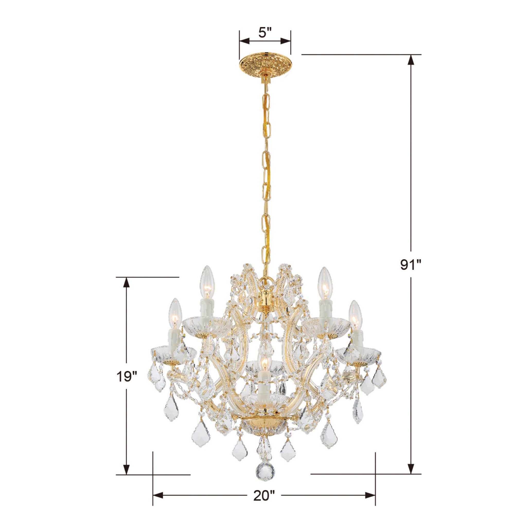 Crystorama 4405-GD-CL-S Maria Theresa 6 Light Swarovski Strass Crystal Gold Mini Chandelier