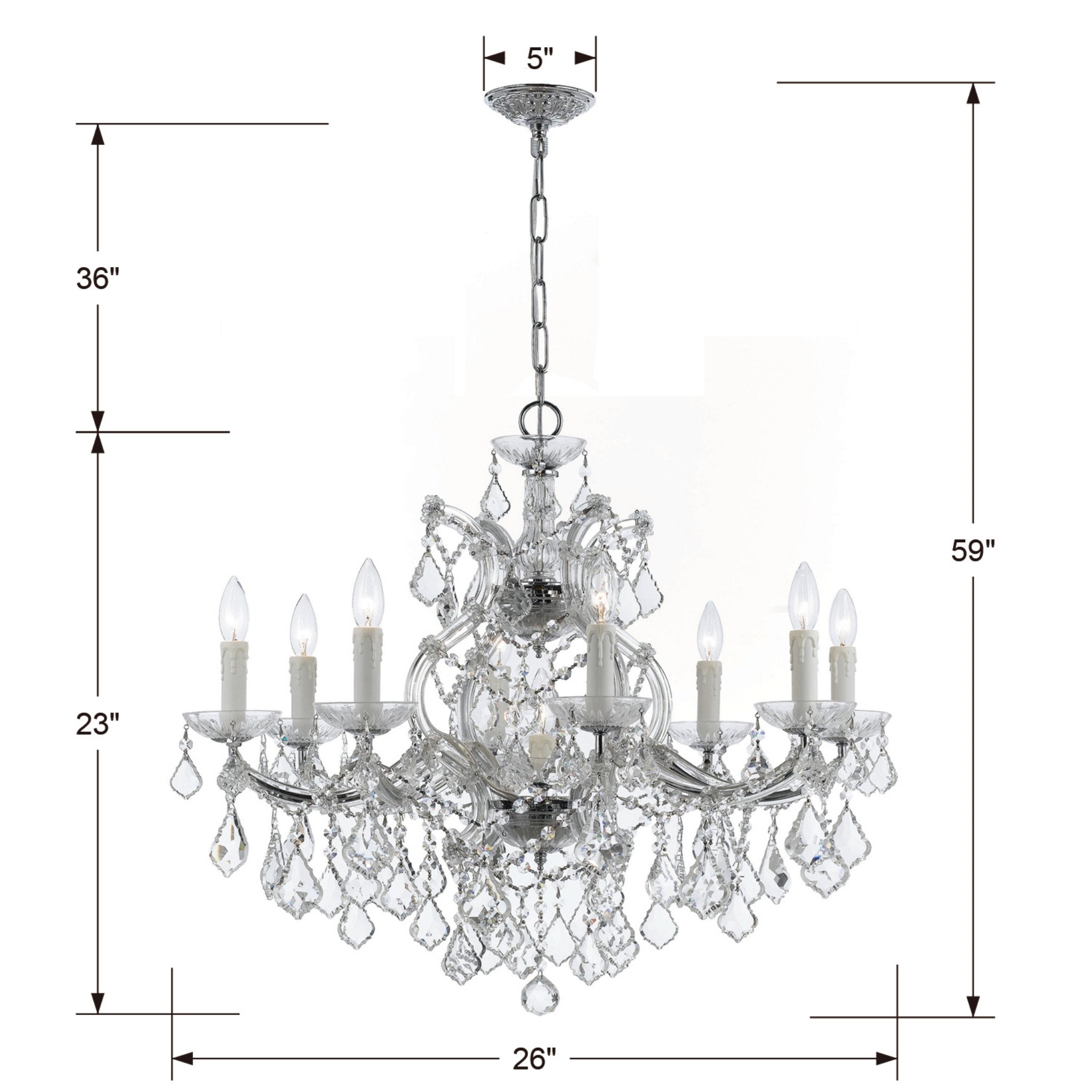 Maria Theresa 26'' Hand Cut Crystal Polished Chrome Chandelier Silver 26"W x 23"H x 26"D
