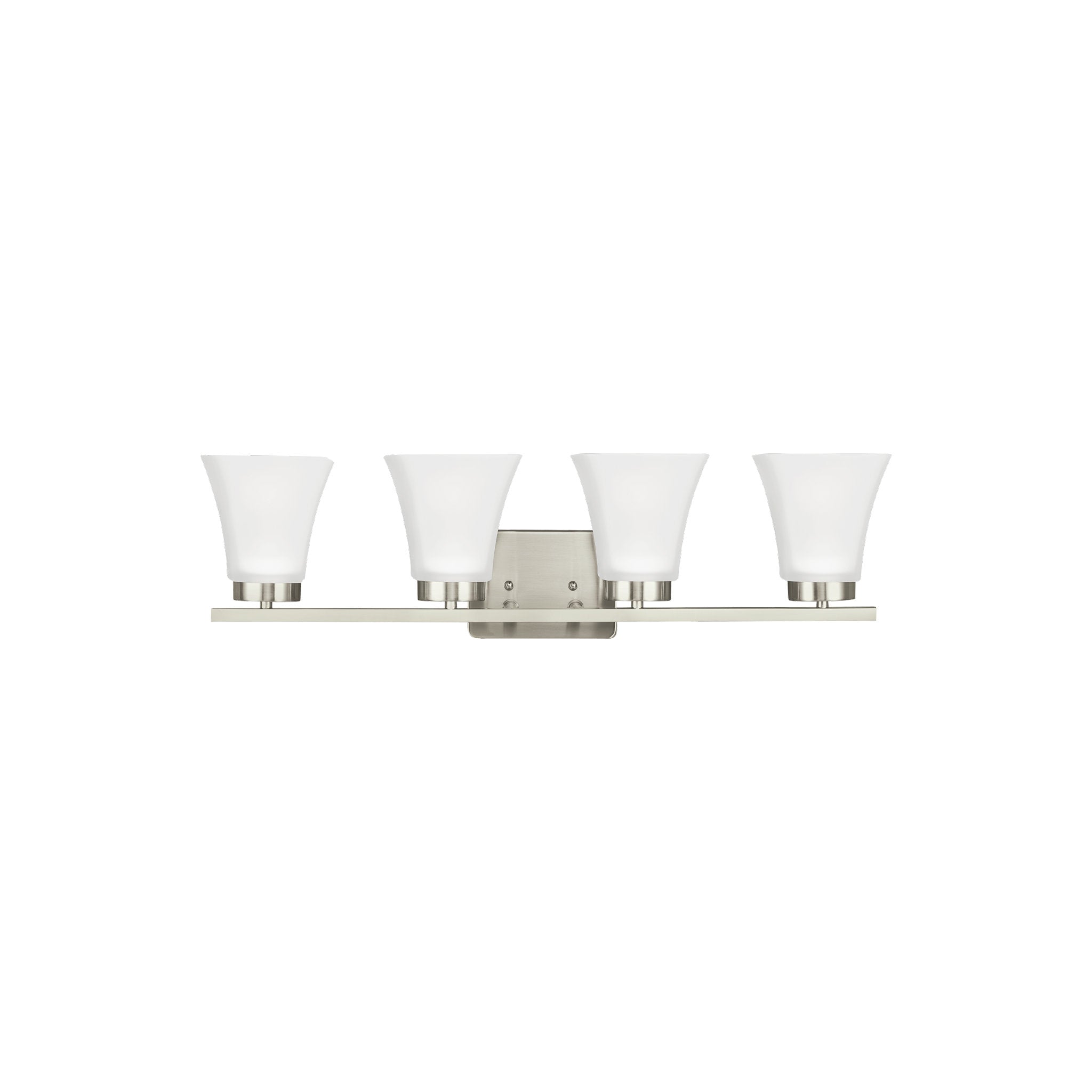 Bayfield Four Light Wall / Bath Contemporary Fixture 27.5" Width 7.75" Height Steel Square Satin Etched Shade in Brushed Nickel