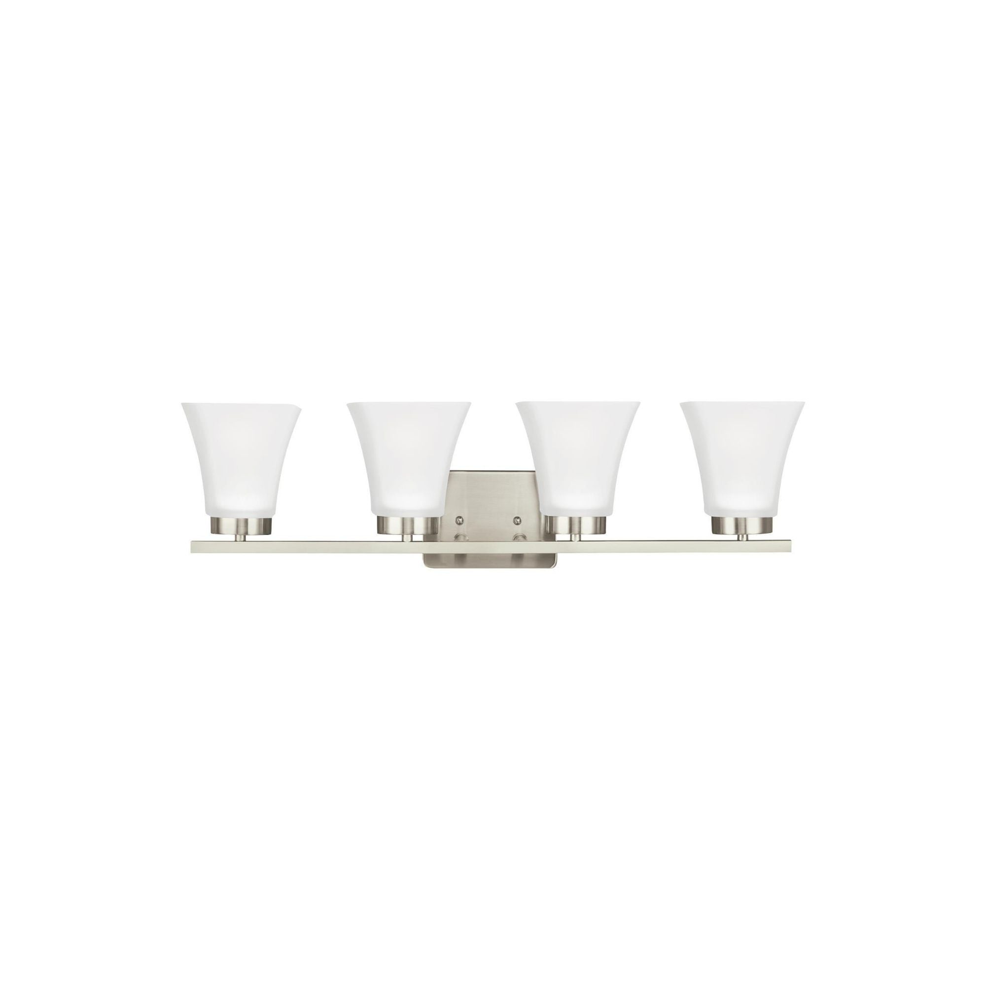 Bayfield Four Light Wall / Bath LED Contemporary Fixture 27.5" Width 7.75" Height Steel Square Satin Etched Shade in Brushed Nickel