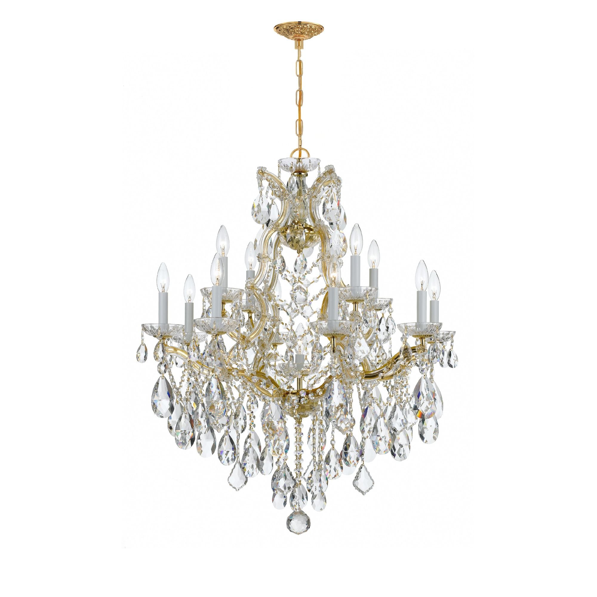 Maria Theresa 13 Light Hand Cut Crystal Gold Chandelier Hand Cut Crystal 28"W x 32"H x 28"D