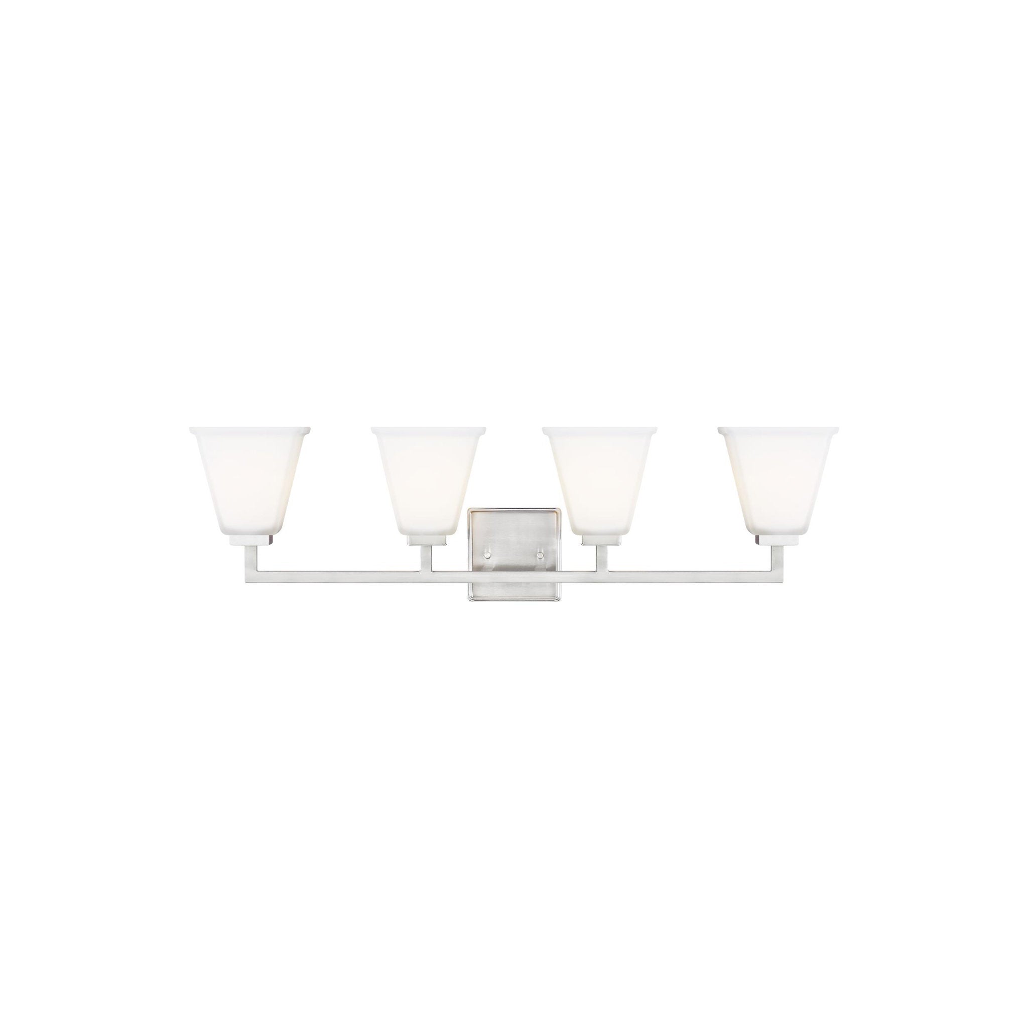 Ellis Harper Four Light Bath Transitional Wall Fixture 32.5" Width 9.125" Height Steel Square Etched / White Inside Shade in Brushed Nickel