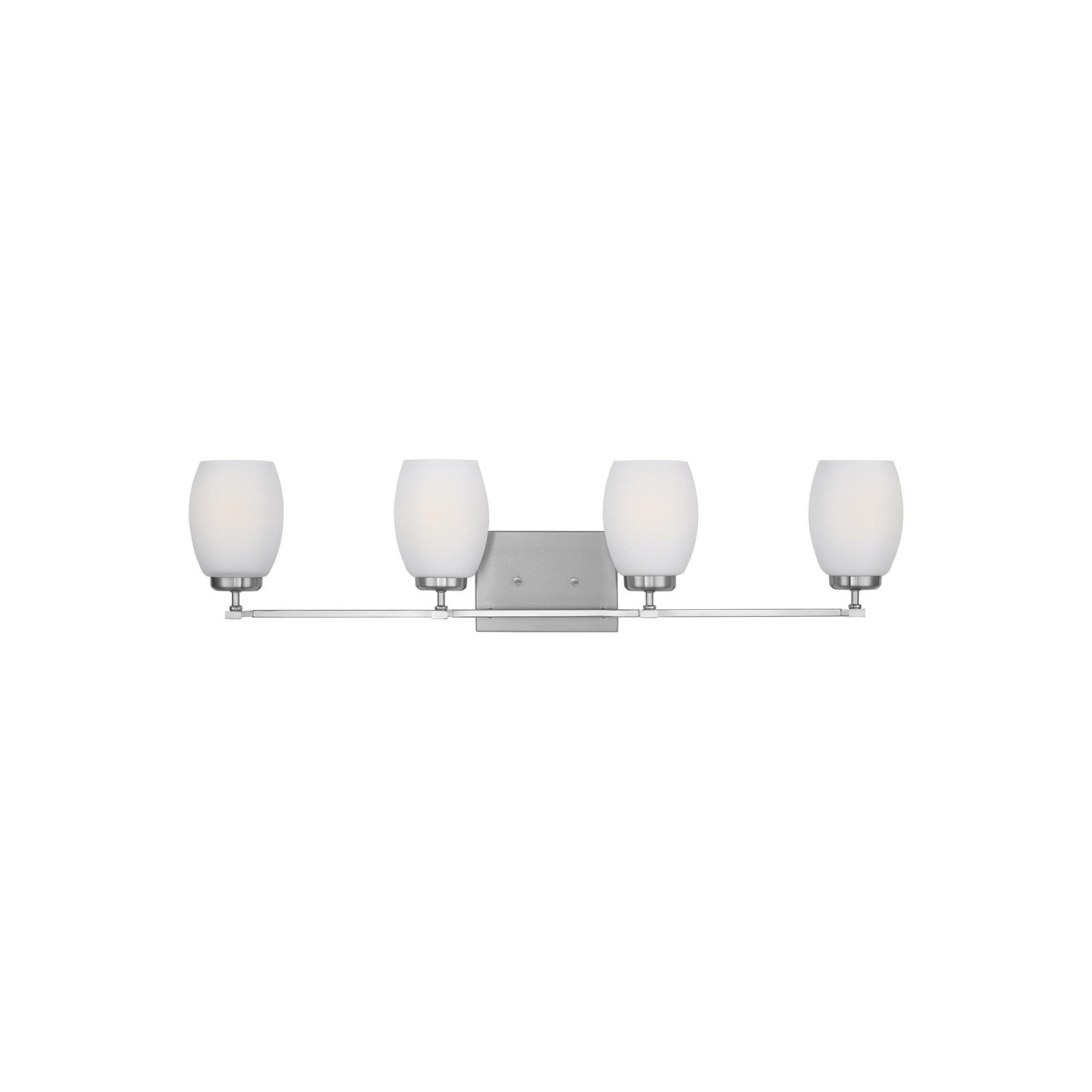 Catlin Four Light Wall / Bath LED Transitional Fixture 33.75" Width 8" Height Steel Round Etched White Inside Shade in Brushed Nickel