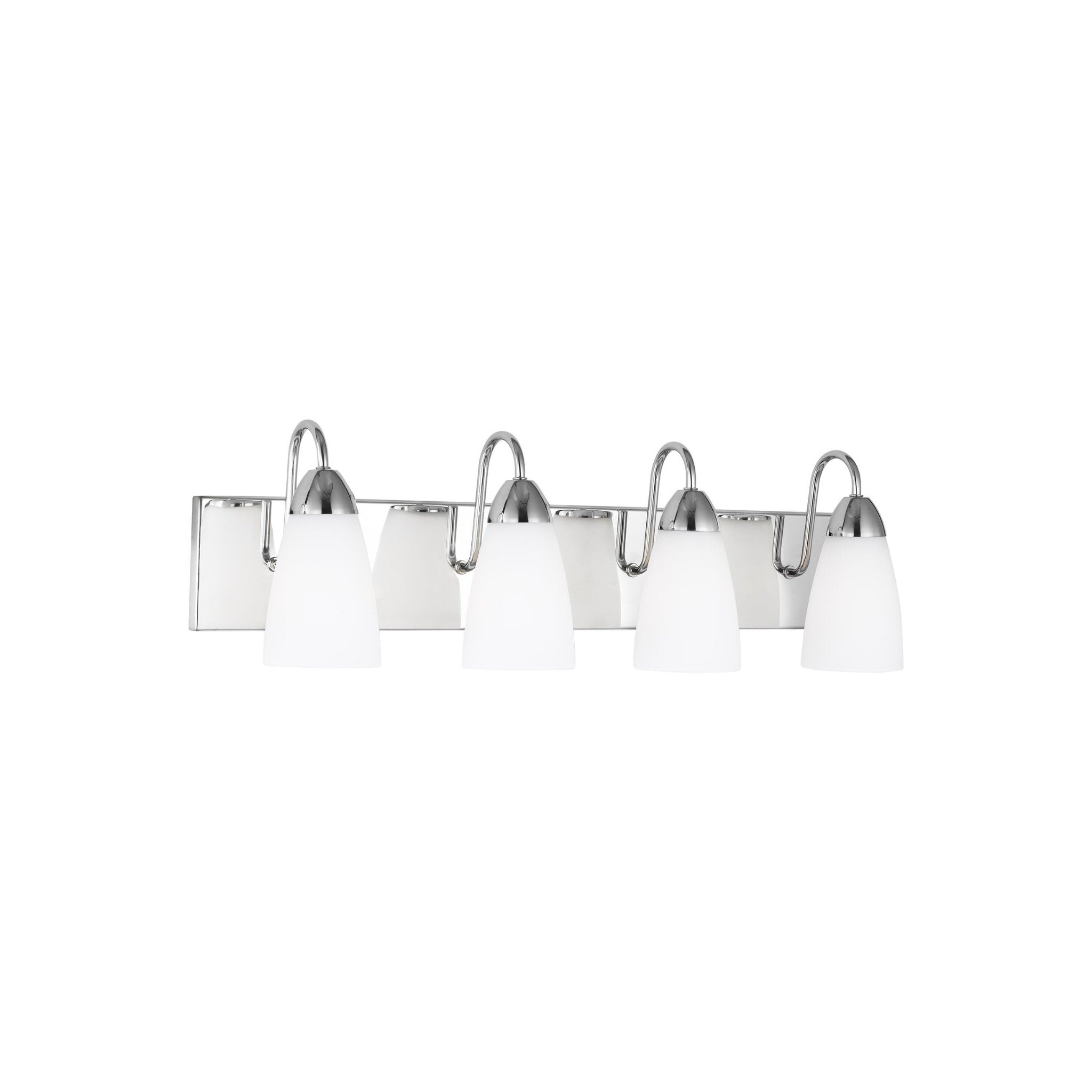 Seville Four Light Wall / Bath LED Transitional Fixture 28.375" Width 8.5" Height Steel Round Etched White Inside Shade in Chrome