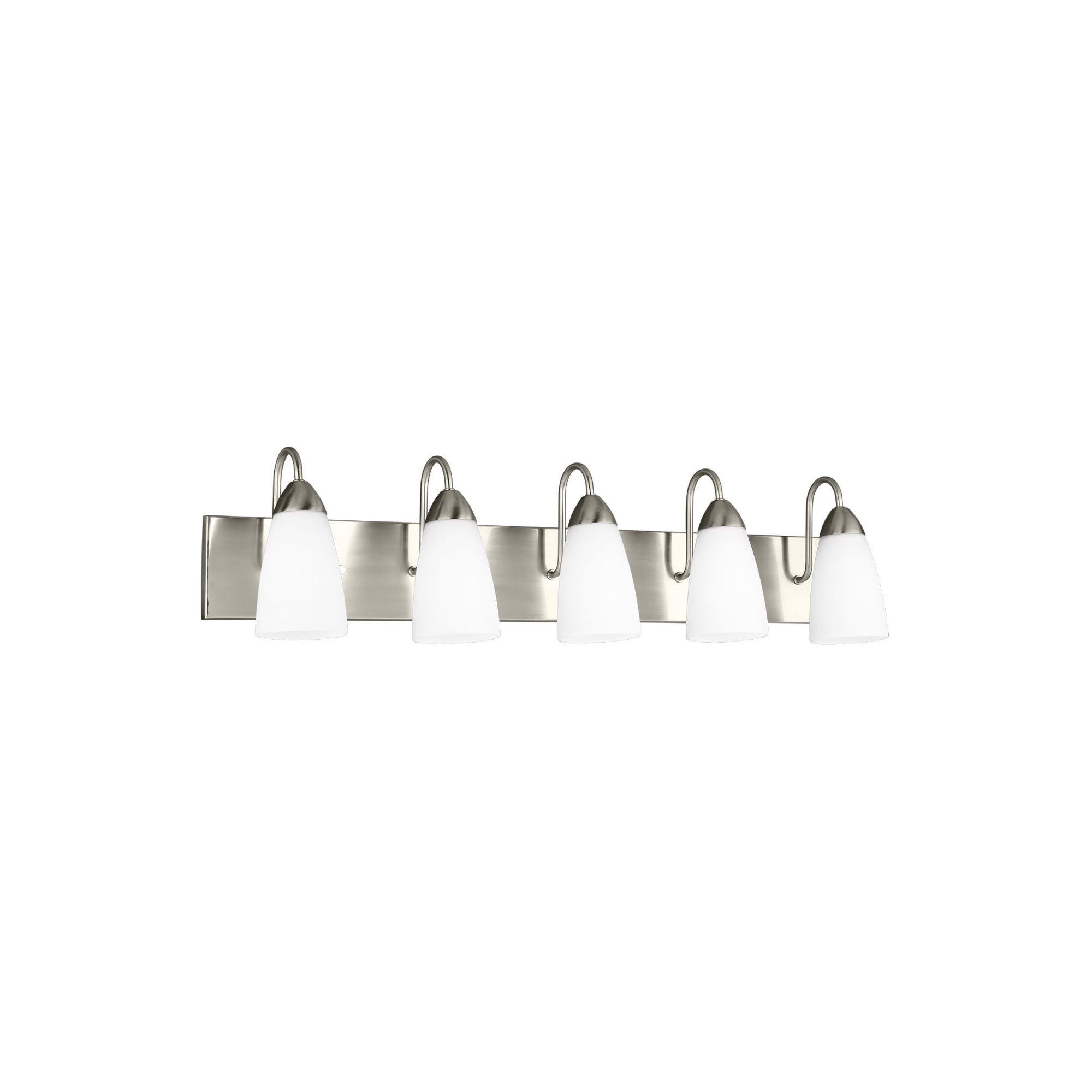 Seville Five Light Wall / Bath LED Transitional Fixture 35.875" Width 8.5" Height Steel Round Etched White Inside Shade in Brushed Nickel