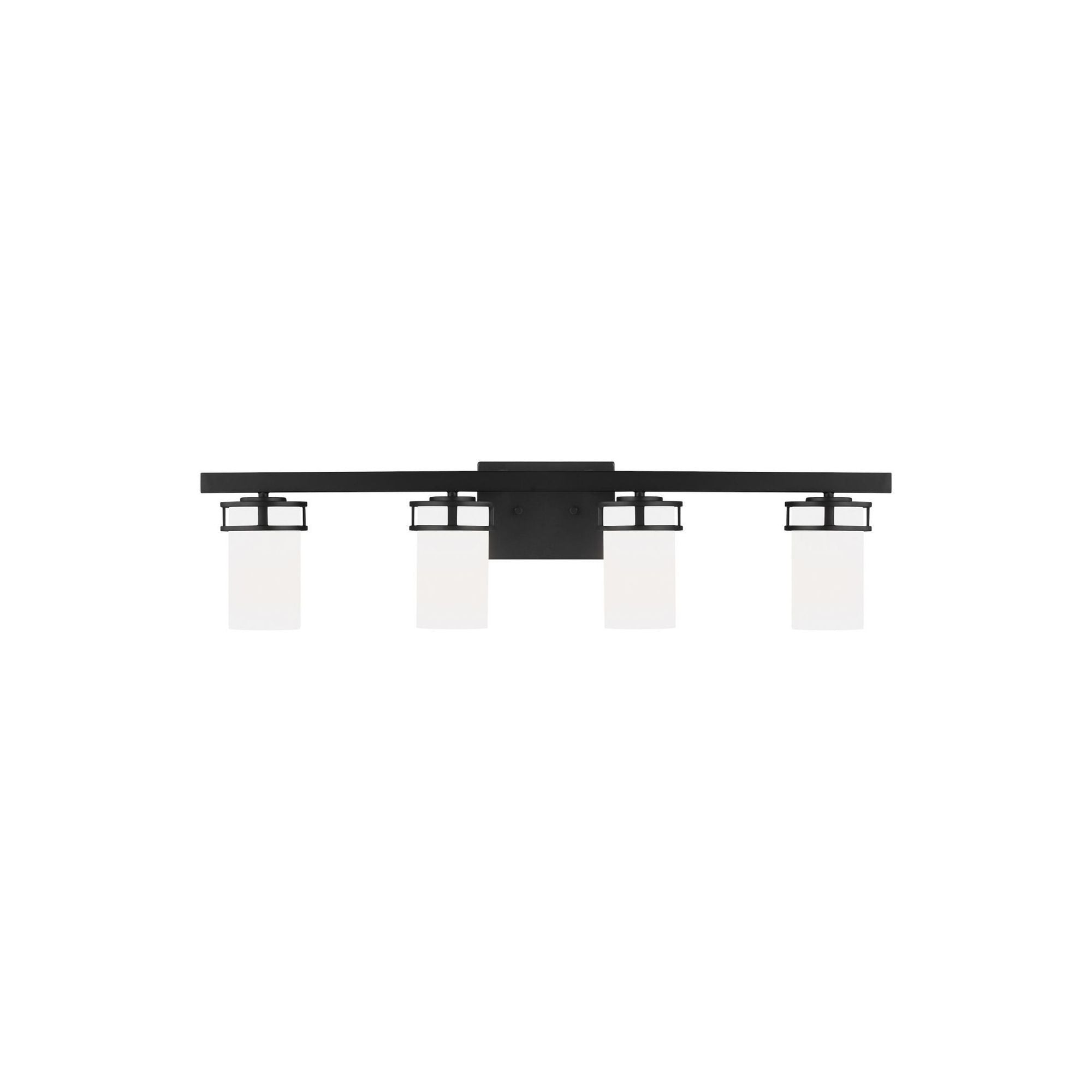 Robie Four Light Wall / Bath LED Transitional Fixture 34" Width 8.125" Height Steel Round Etched White Inside Shade in Midnight Black