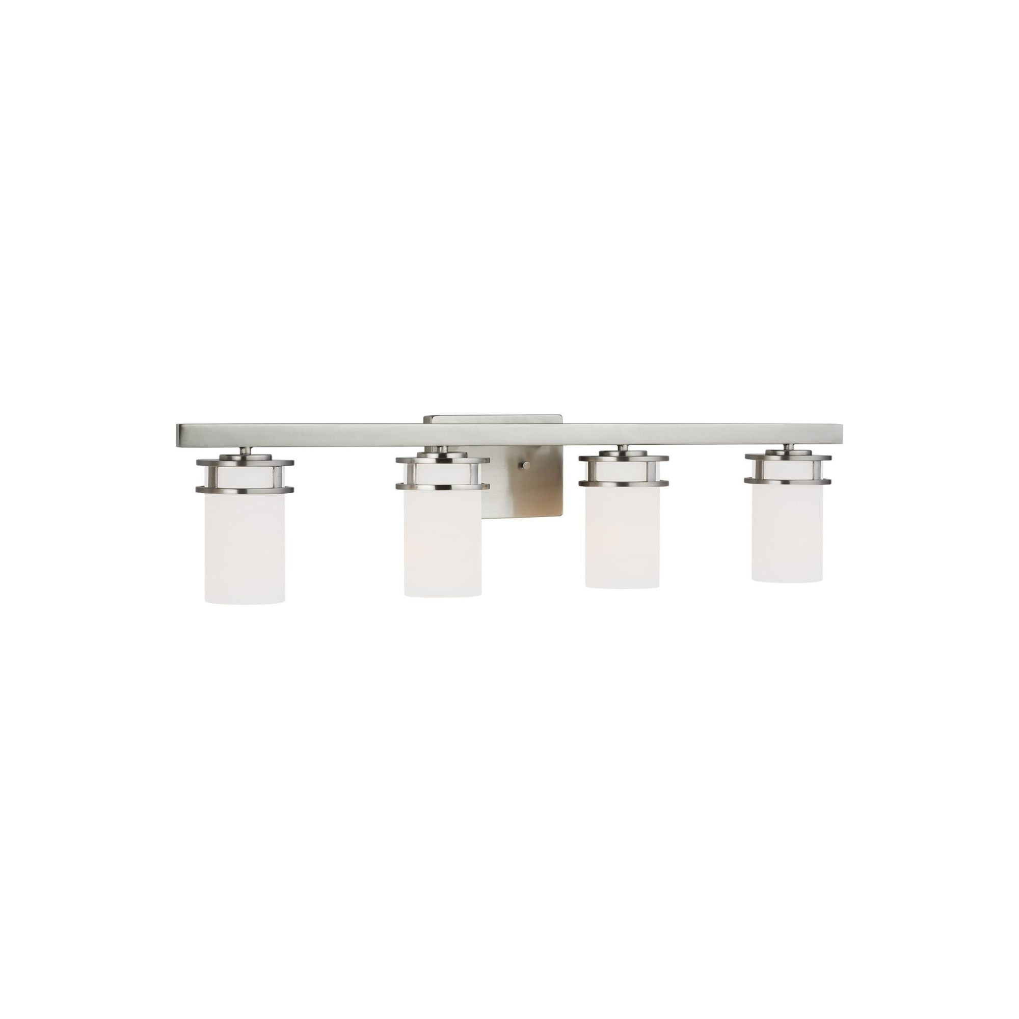 Robie Four Light Wall / Bath LED Transitional Fixture 34" Width 8.125" Height Steel Round Etched White Inside Shade in Brushed Nickel