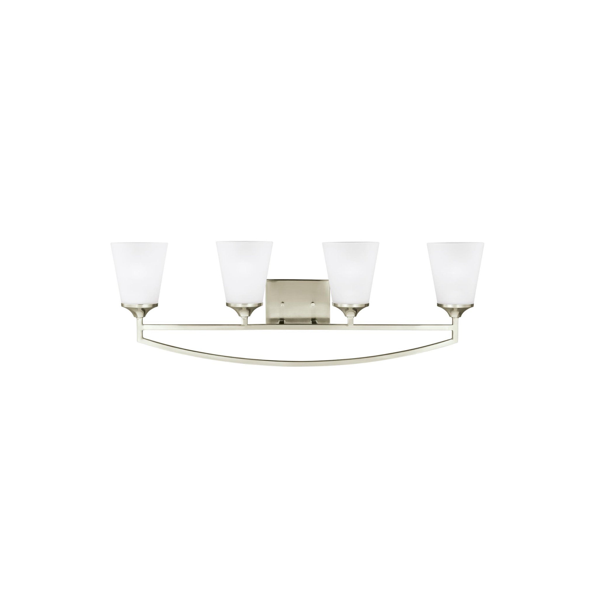 Hanford Four Light Wall / Bath LED Transitional Fixture 33.5" Width 11.25" Height Steel Round Satin Etched Shade in Brushed Nickel
