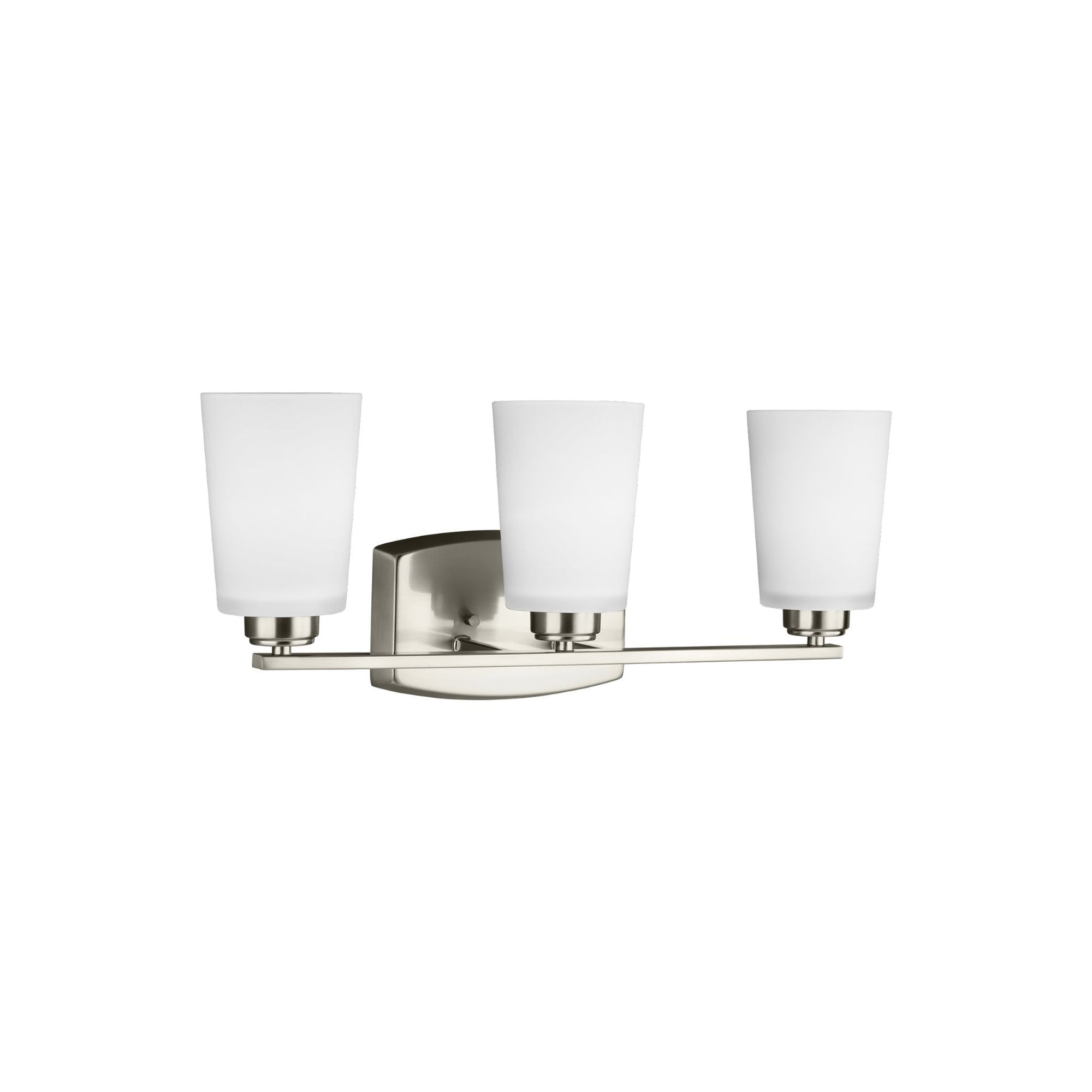 Franport Three Light Wall / Bath LED Traditional Fixture 21" Width 8.25" Height Steel Round Etched White Inside Shade in Brushed Nickel