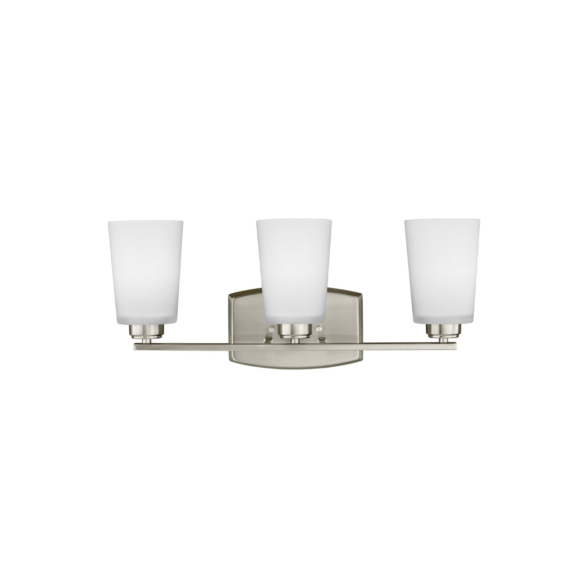 Franport Three Light Wall / Bath LED Traditional Fixture 21" Width 8.25" Height Steel Round Etched White Inside Shade in Brushed Nickel