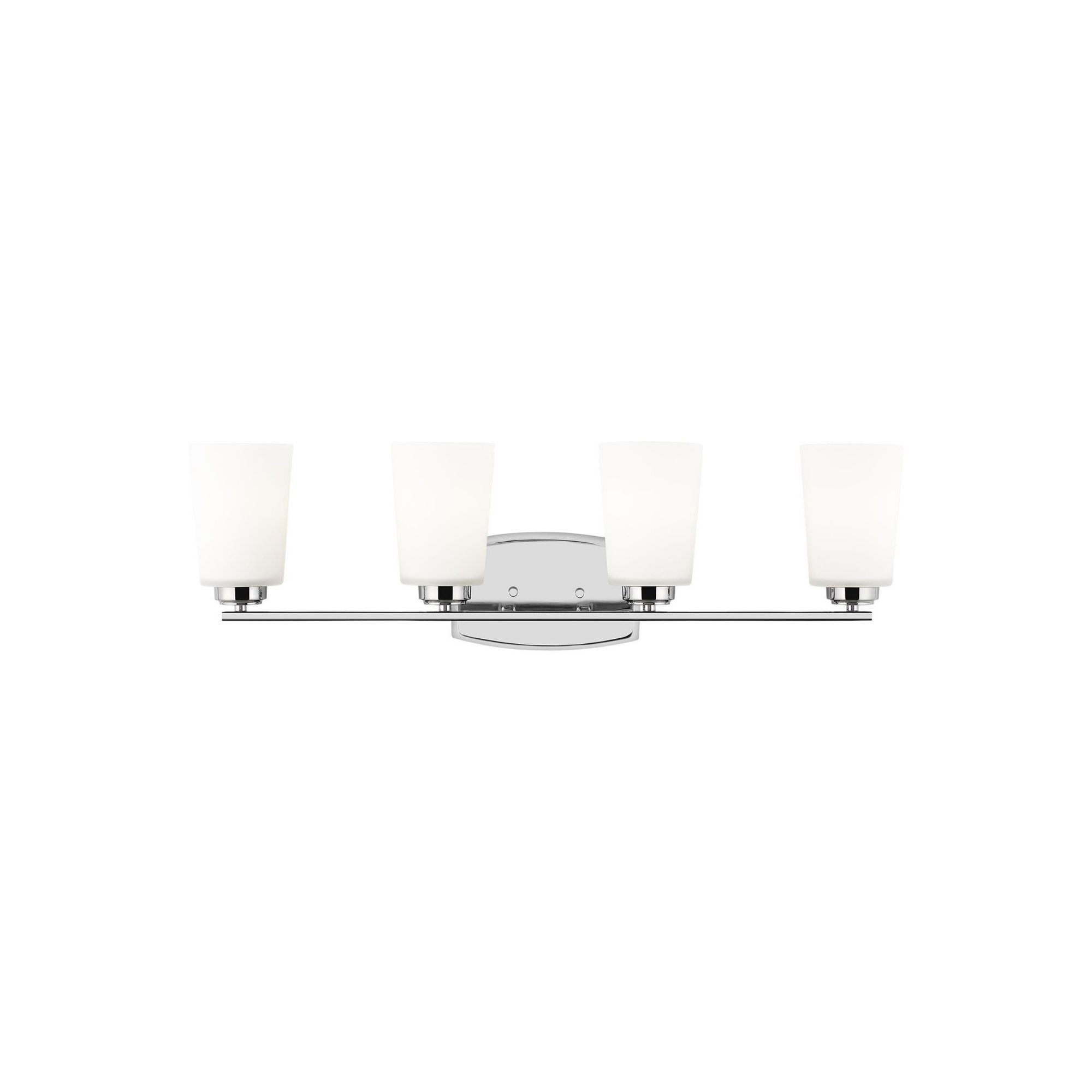 Franport Four Light Wall / Bath LED Traditional Fixture 29.375" Width 8.25" Height Steel Round Etched White Inside Shade in Chrome