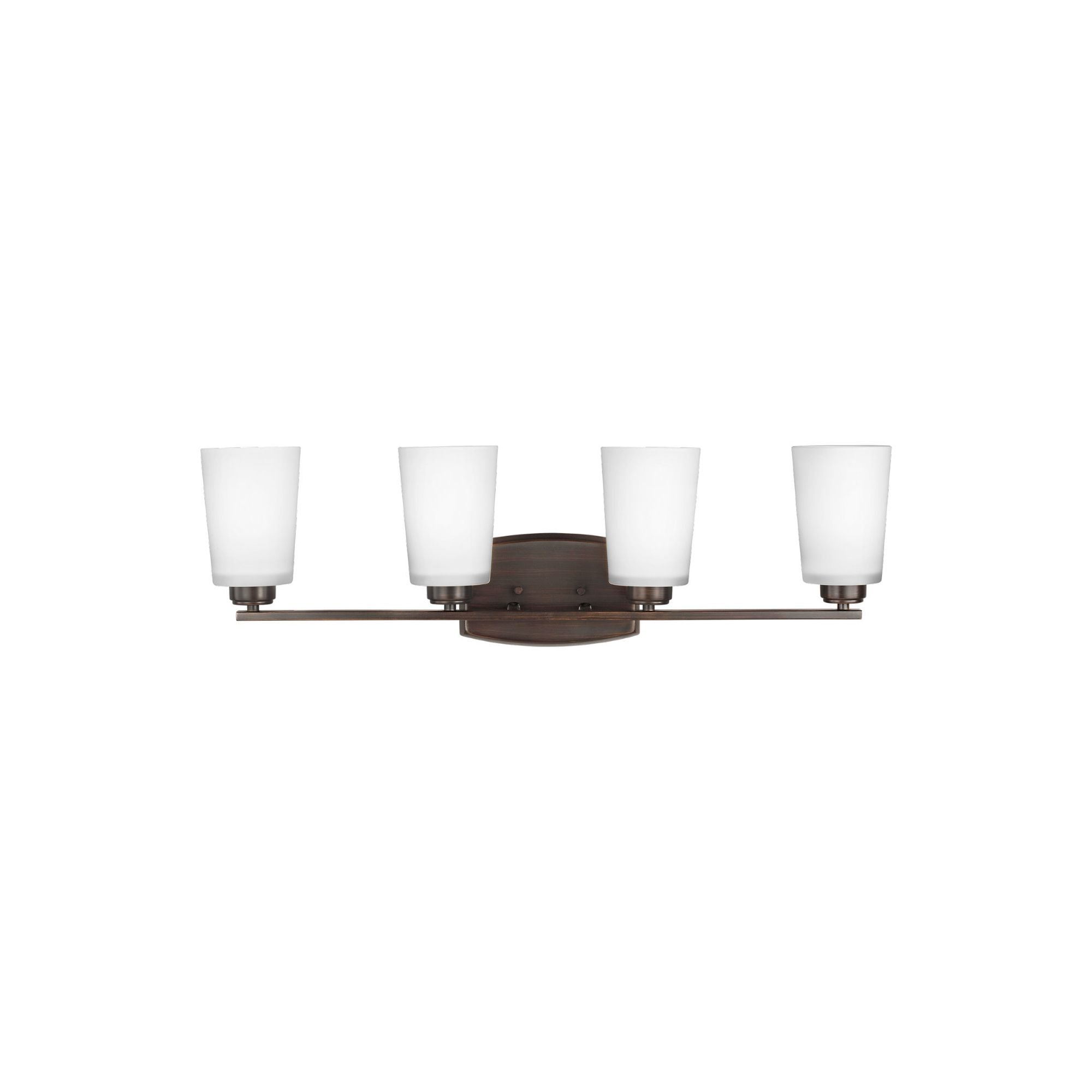 Franport Four Light Wall / Bath LED Traditional Fixture 29.375" Width 8.25" Height Steel Round Etched White Inside Shade in Bronze