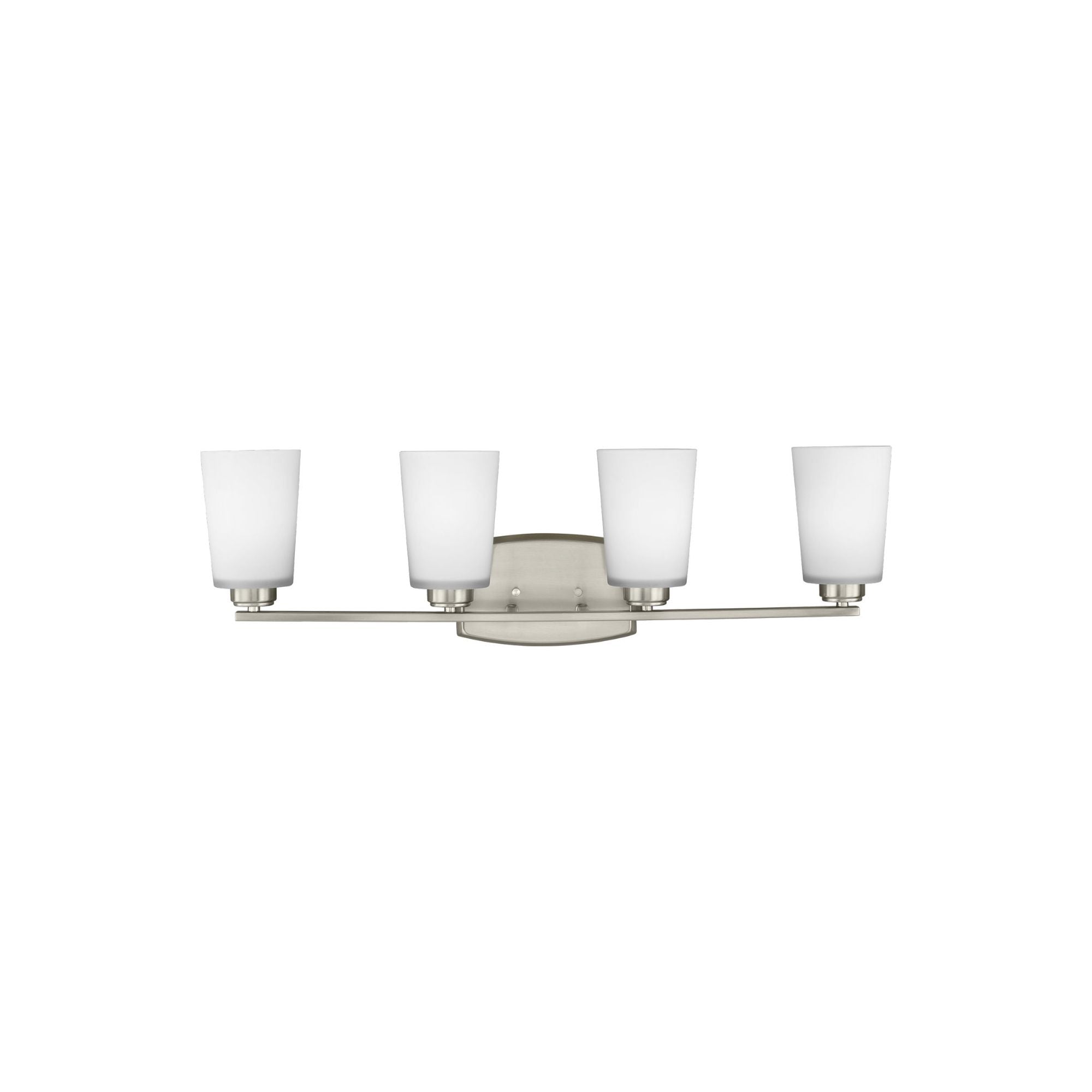 Franport Four Light Wall / Bath LED Traditional Fixture 29.375" Width 8.25" Height Steel Round Etched White Inside Shade in Brushed Nickel