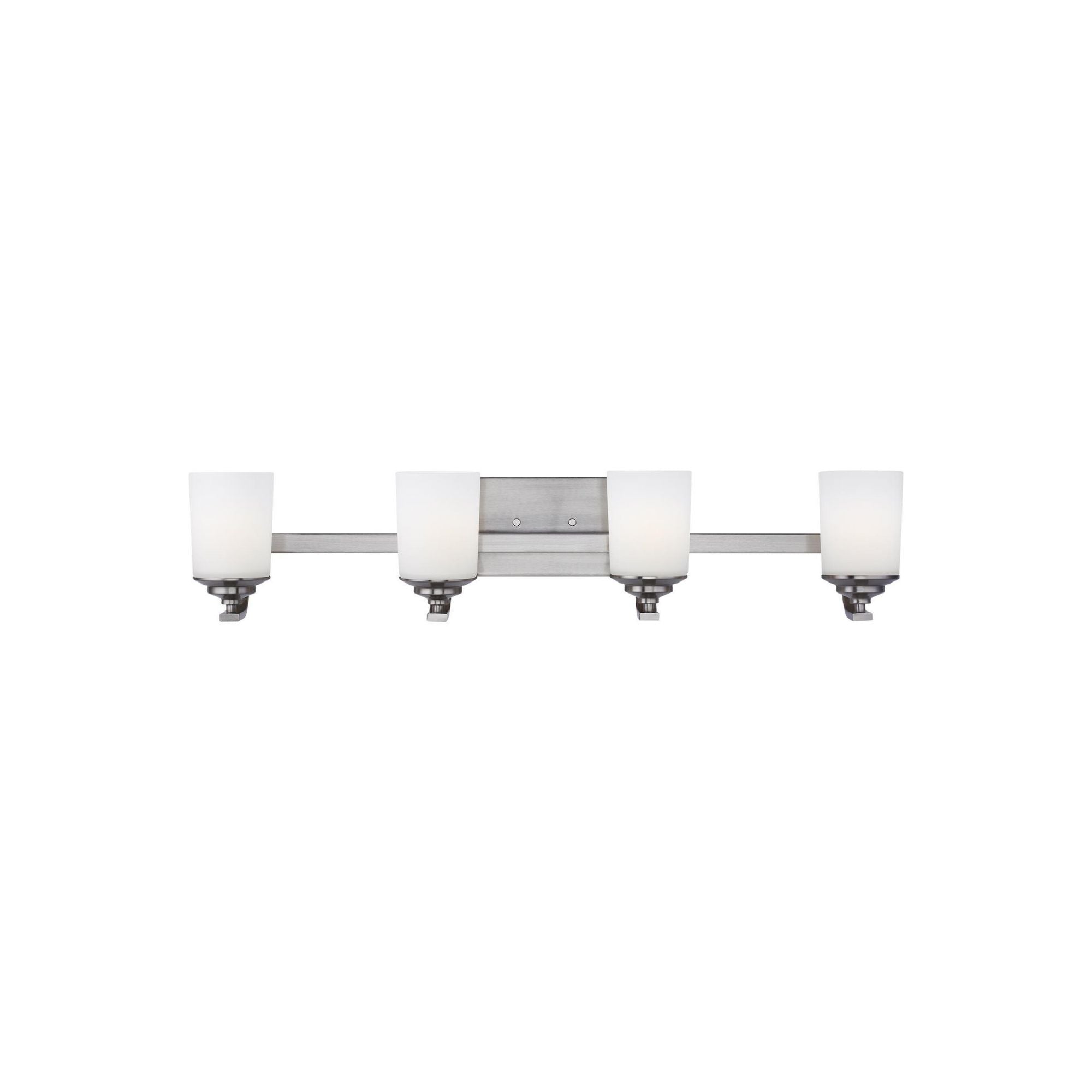 Kemal Four Light Wall / Bath LED Transitional Fixture 34" Width 7.125" Height Steel Round Etched White Inside Shade in Brushed Nickel