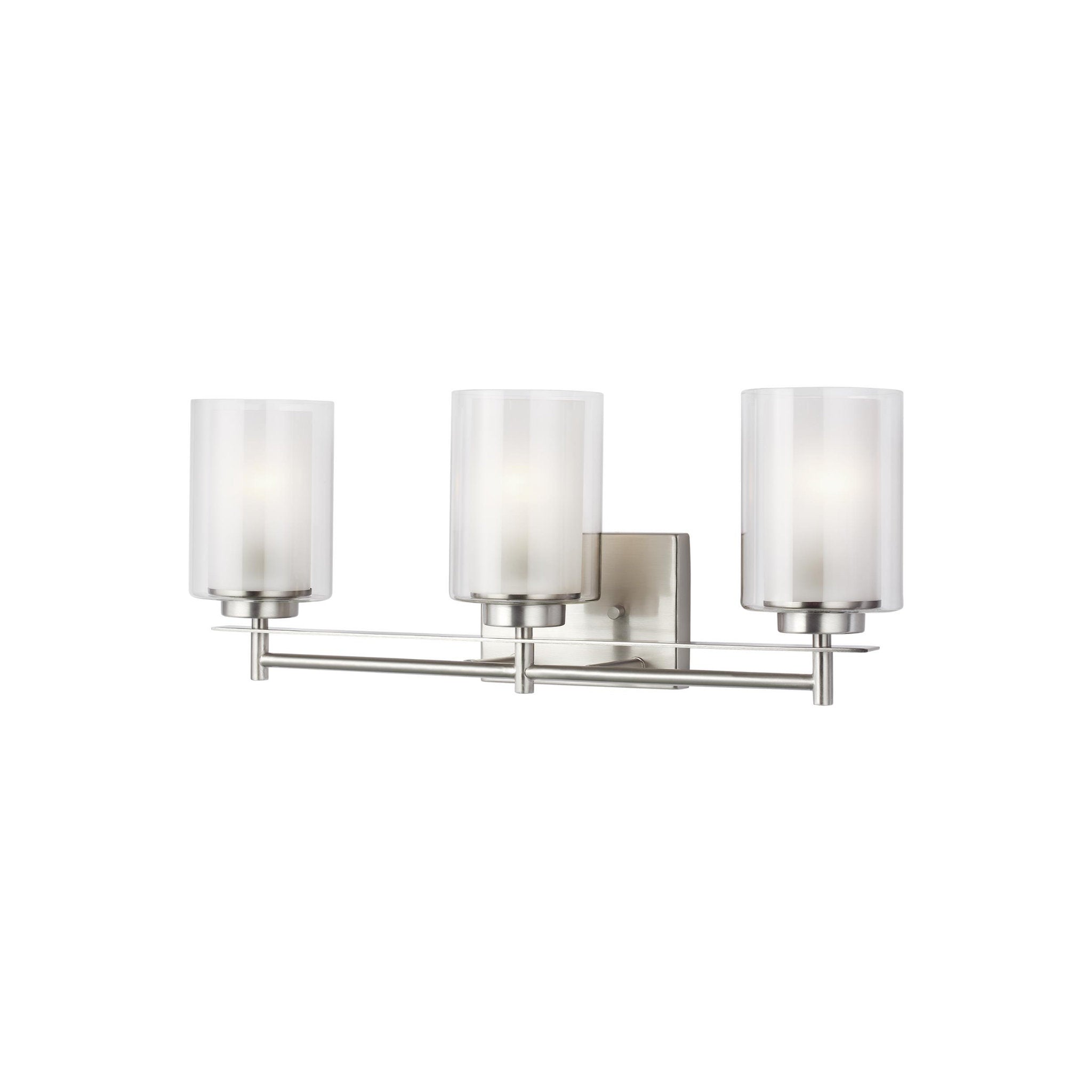 Elmwood Park Three Light Bath Traditional Wall Fixture 22.25" Width 8.5" Height Steel Round Satin Etched Shade in Brushed Nickel