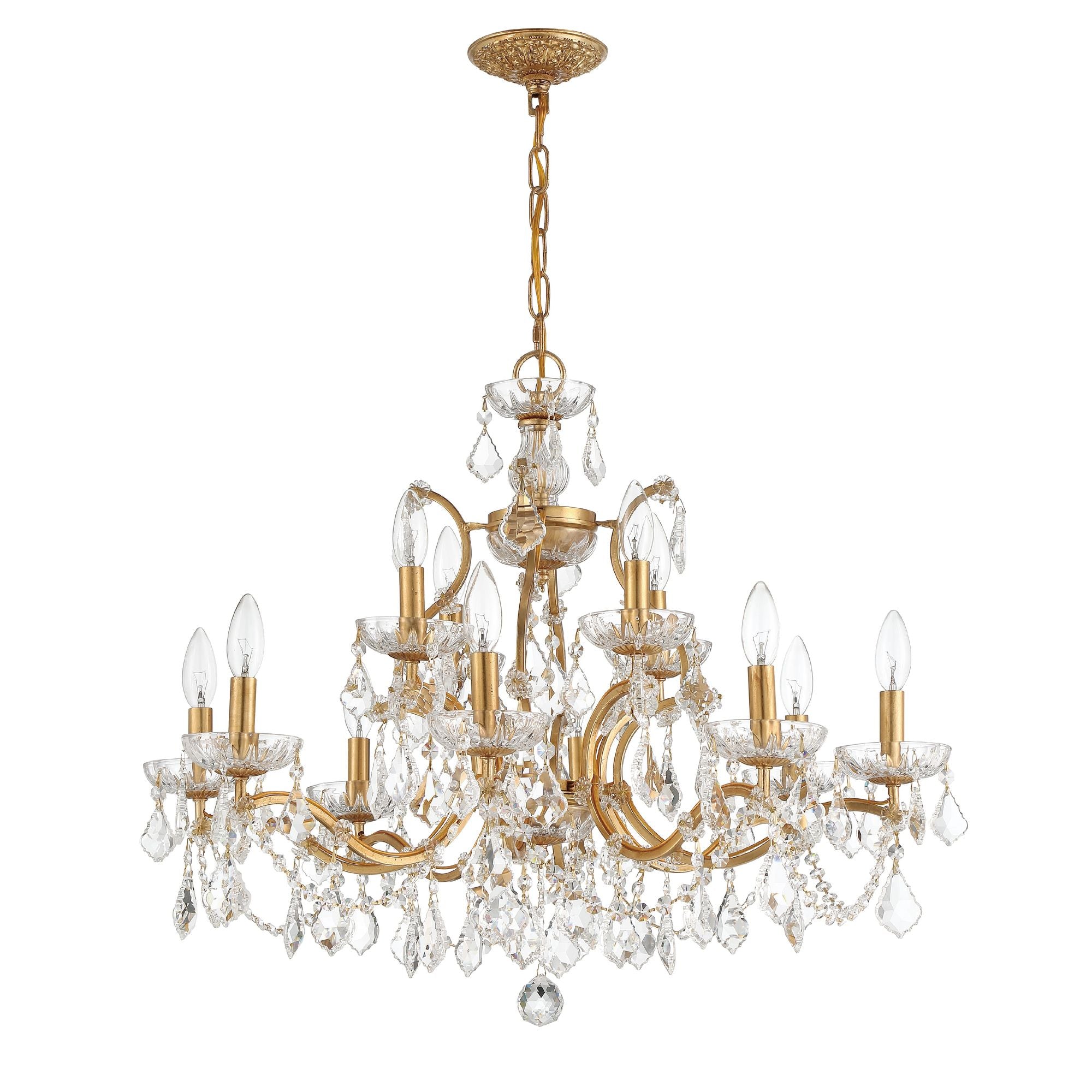 Filmore 12 Light Hand Cut Crystal Antique Gold Chandelier Hand Cut Crystal 29"W x 24"H x 29"D