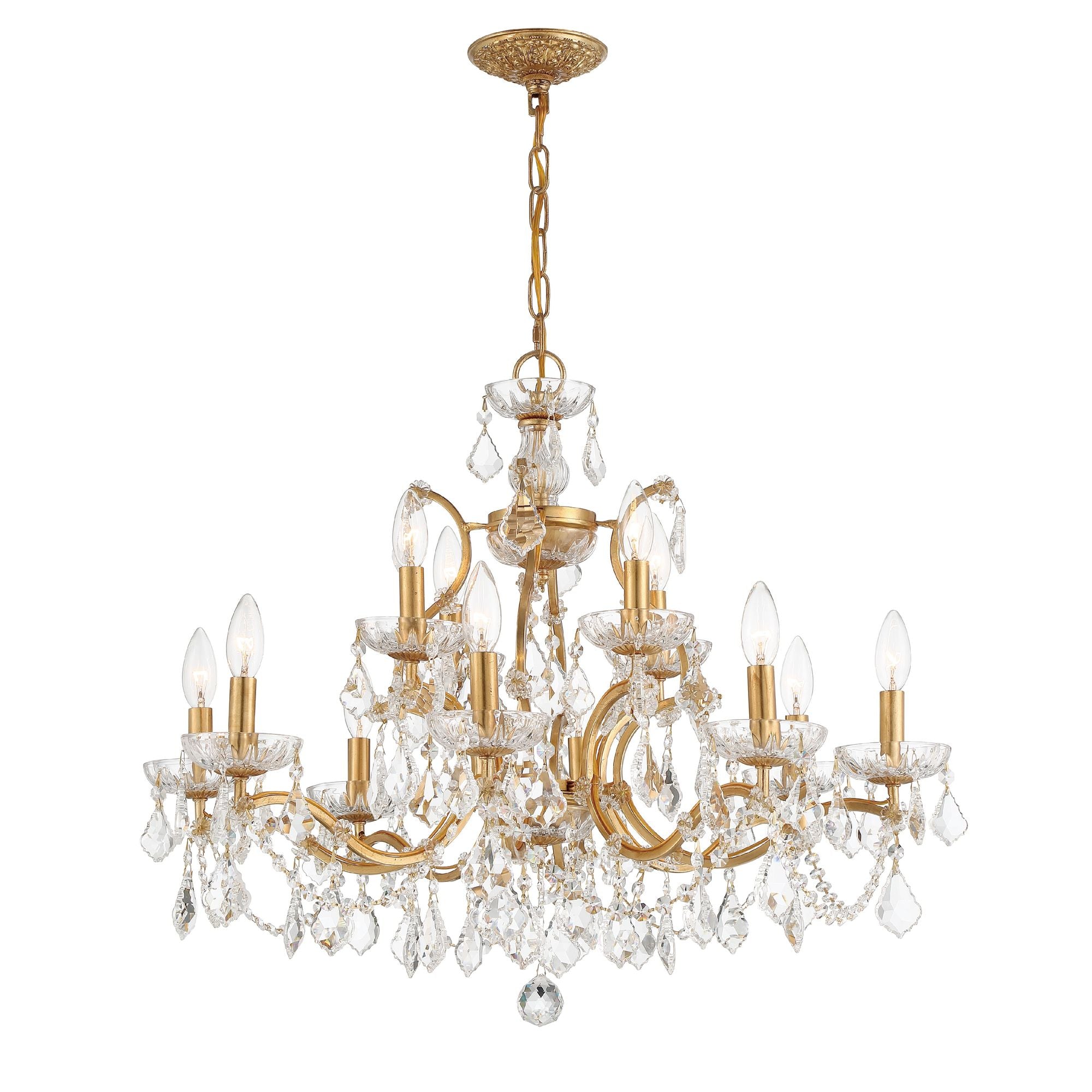 Filmore 12 Light Swarovski Strass Crystal Antique Gold Chandelier