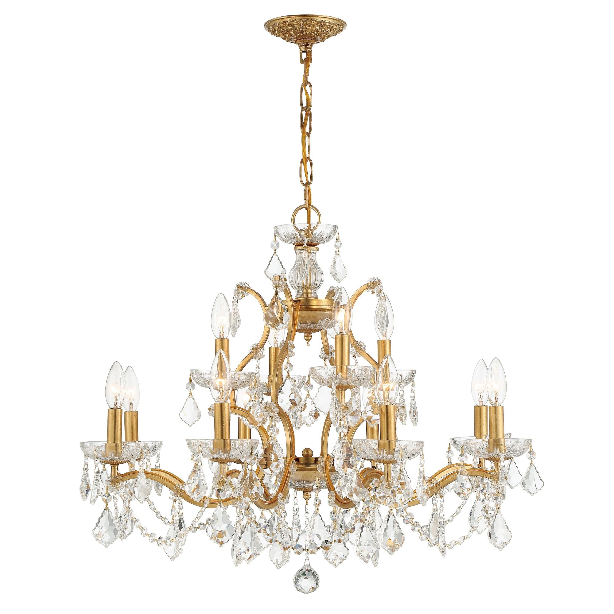 Filmore 12 Light Swarovski Strass Crystal Antique Gold Chandelier