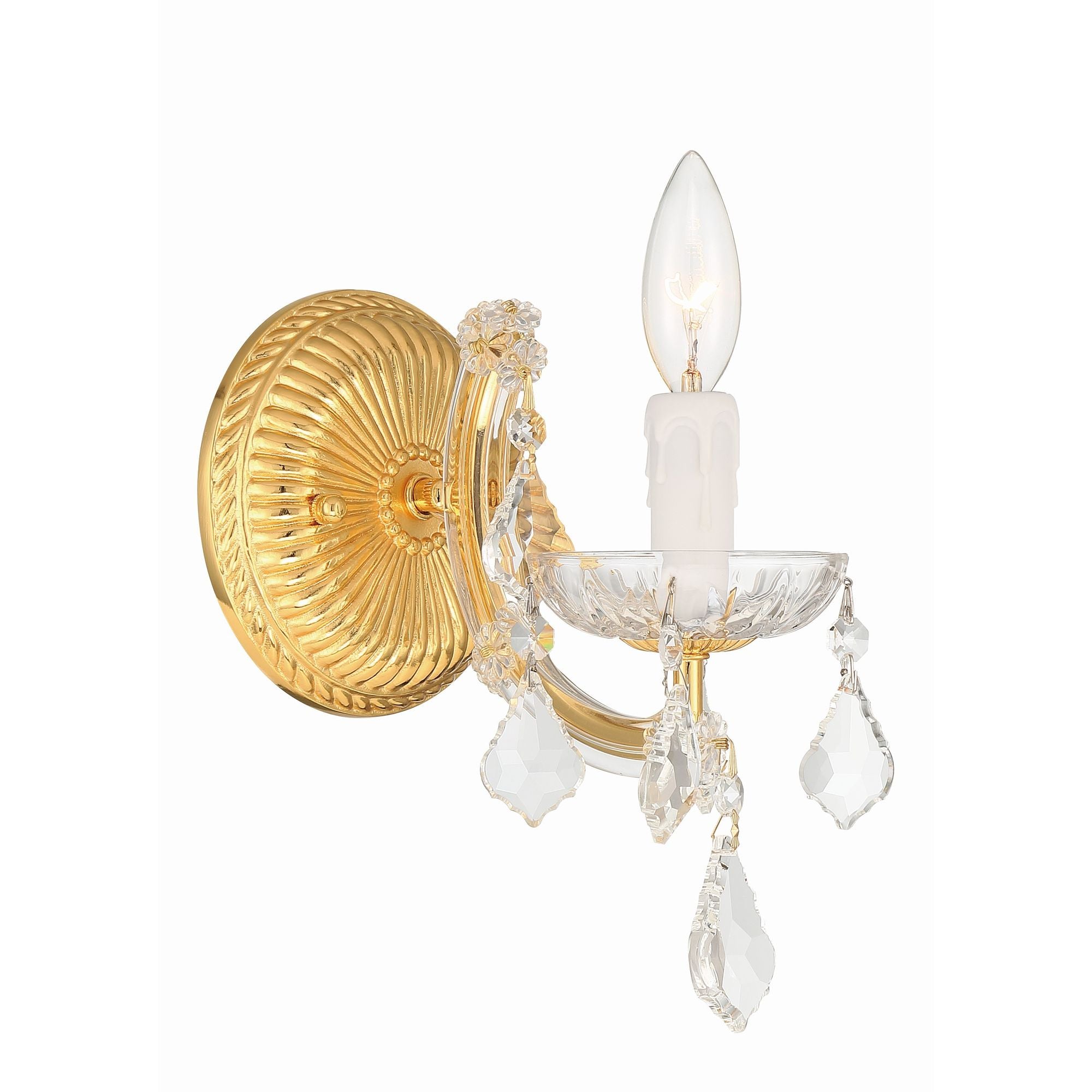 Maria Theresa 1 Light Hand Cut Crystal Gold Sconce Hand Cut Crystal 6"W x 11.5"H x 8"D