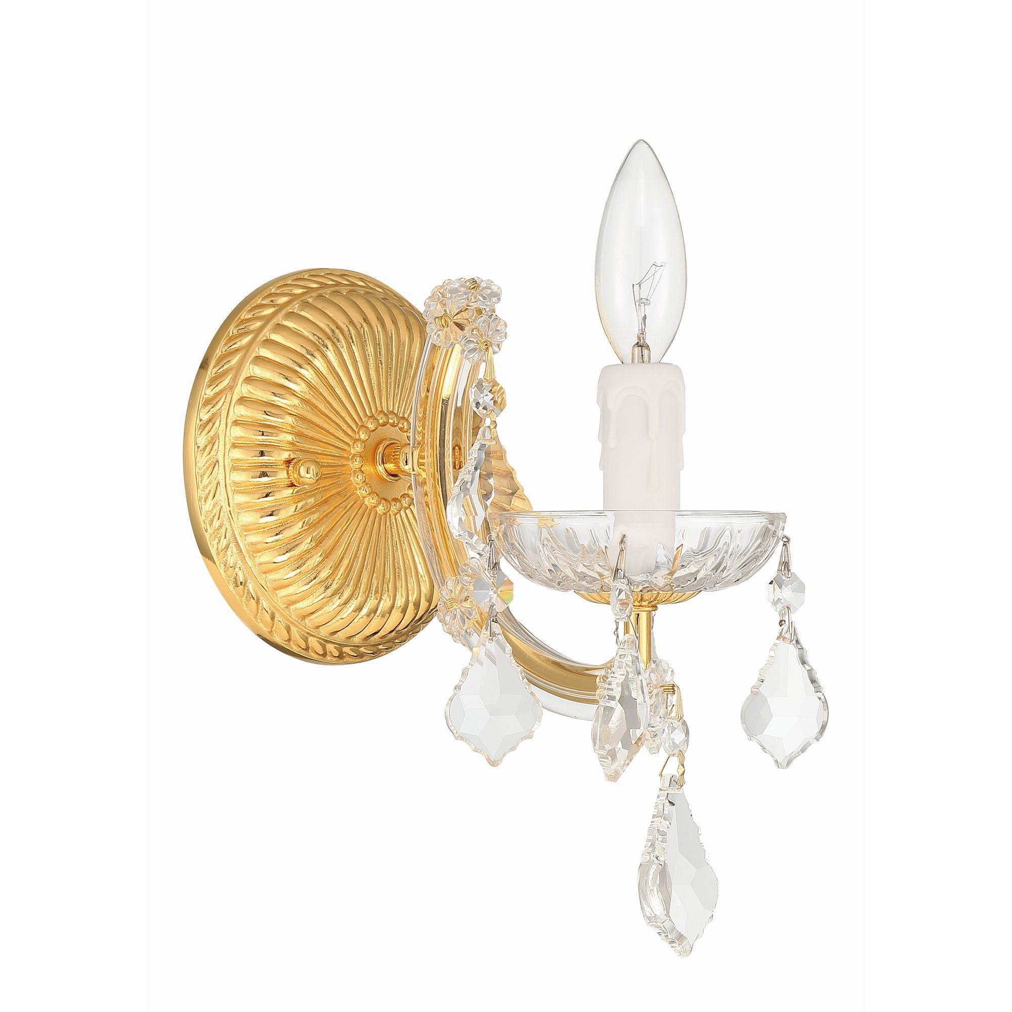 Maria Theresa 1 Light Hand Cut Crystal Gold Sconce Hand Cut Crystal 6"W x 11.5"H x 8"D