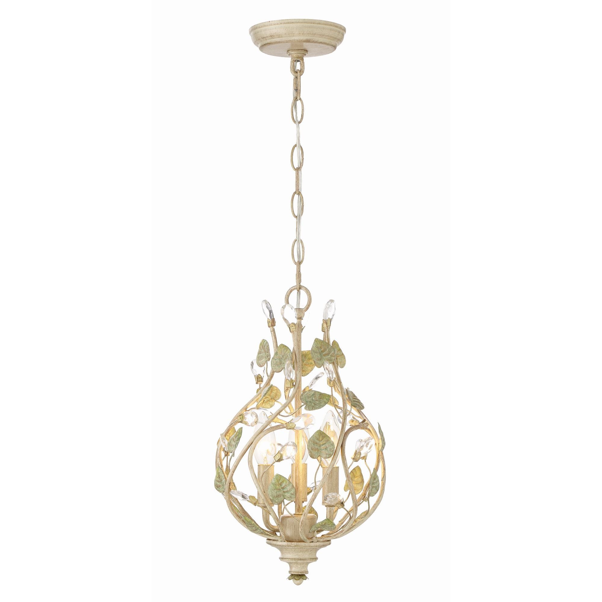 Josie 3 Light Champagne Green Tea Mini Chandelier Hand Cut Crystal 9"W x 16"H x 9"D