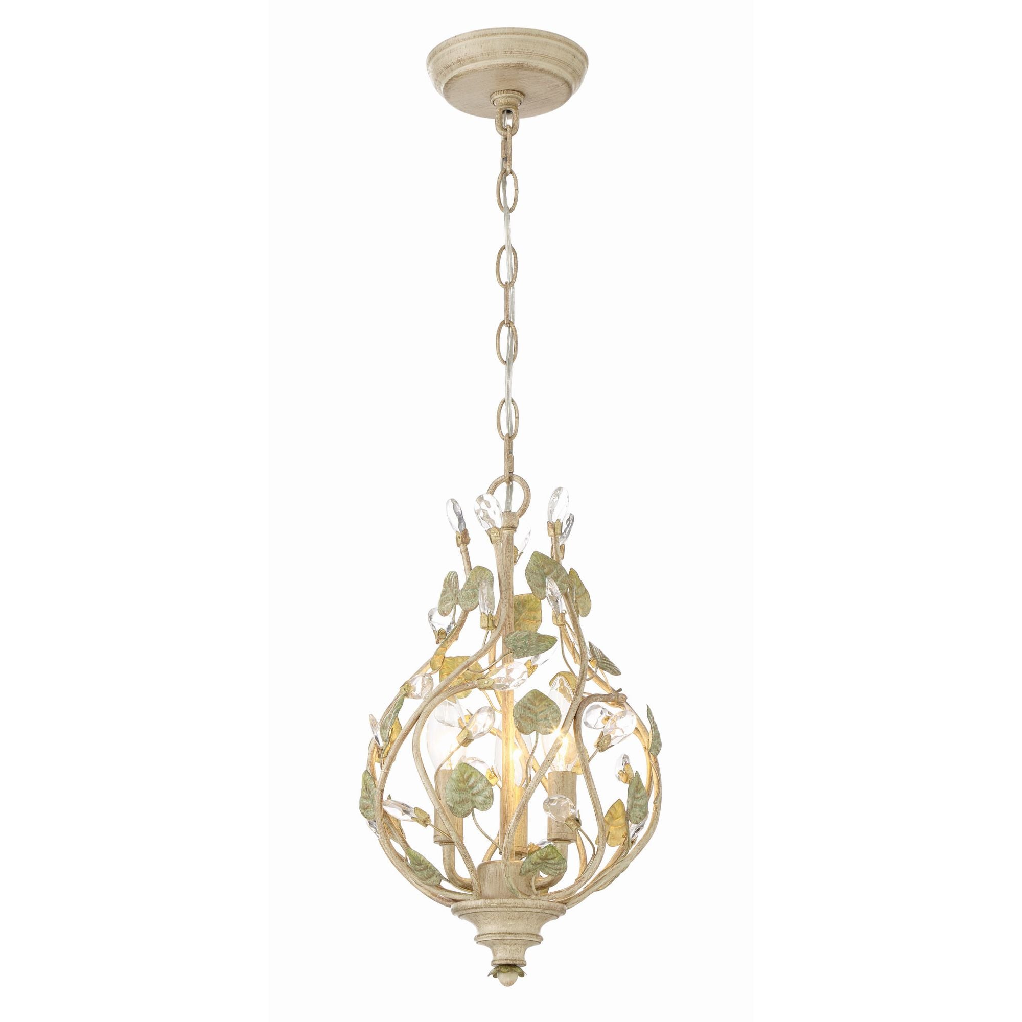 Josie 3 Light Champagne Green Tea Mini Chandelier Hand Cut Crystal 9"W x 16"H x 9"D
