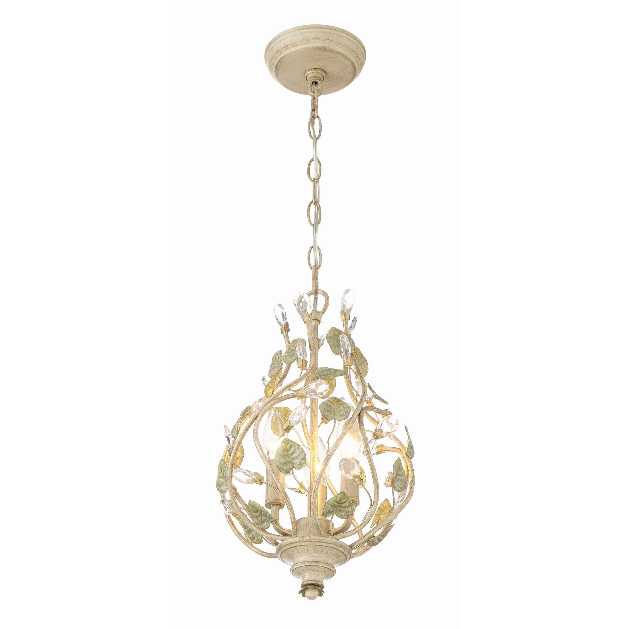 Josie 3 Light Champagne Green Tea Mini Chandelier Hand Cut Crystal 9"W x 16"H x 9"D