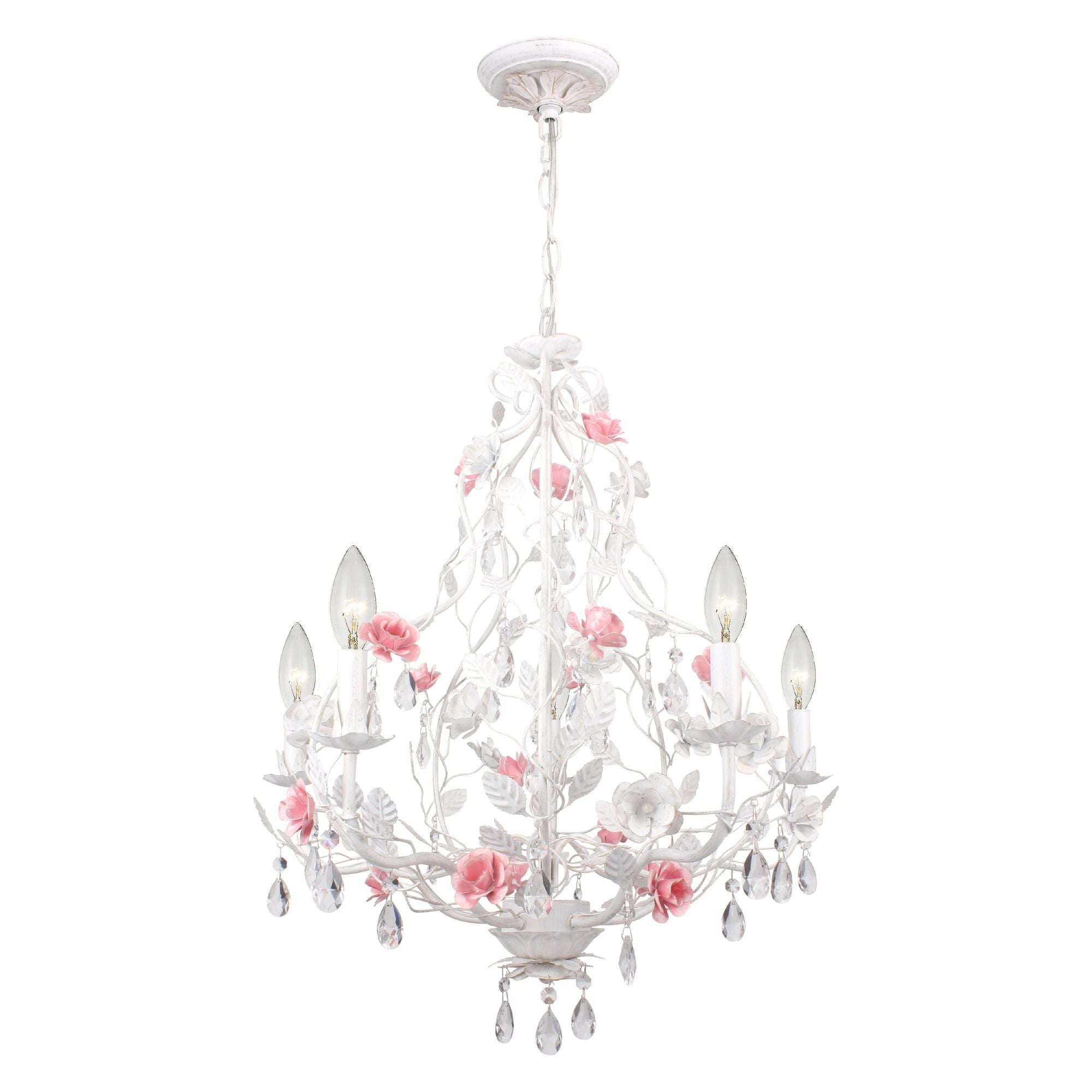 Lola 5 Light Wet White Chandelier Hand Cut Crystal 22"W x 25"H x 22"D