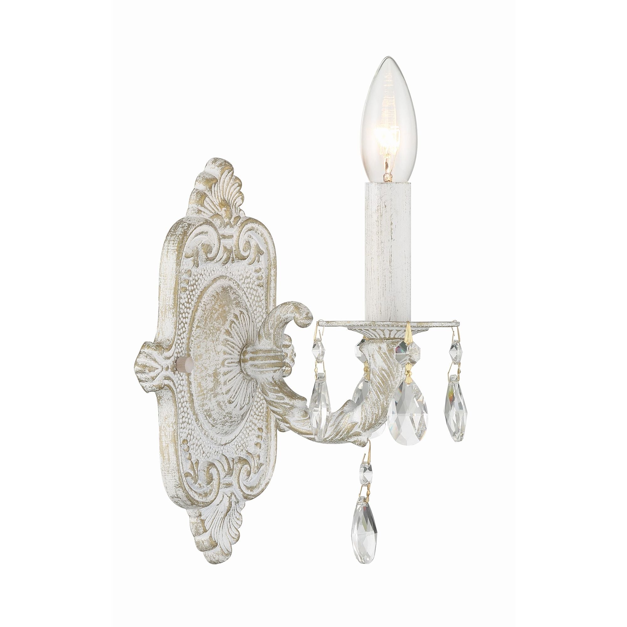 Paris Market 1 Light Clear Crystal Antique White Sconce Hand Cut Crystal 6.25"W x 10"H x 6.5"D