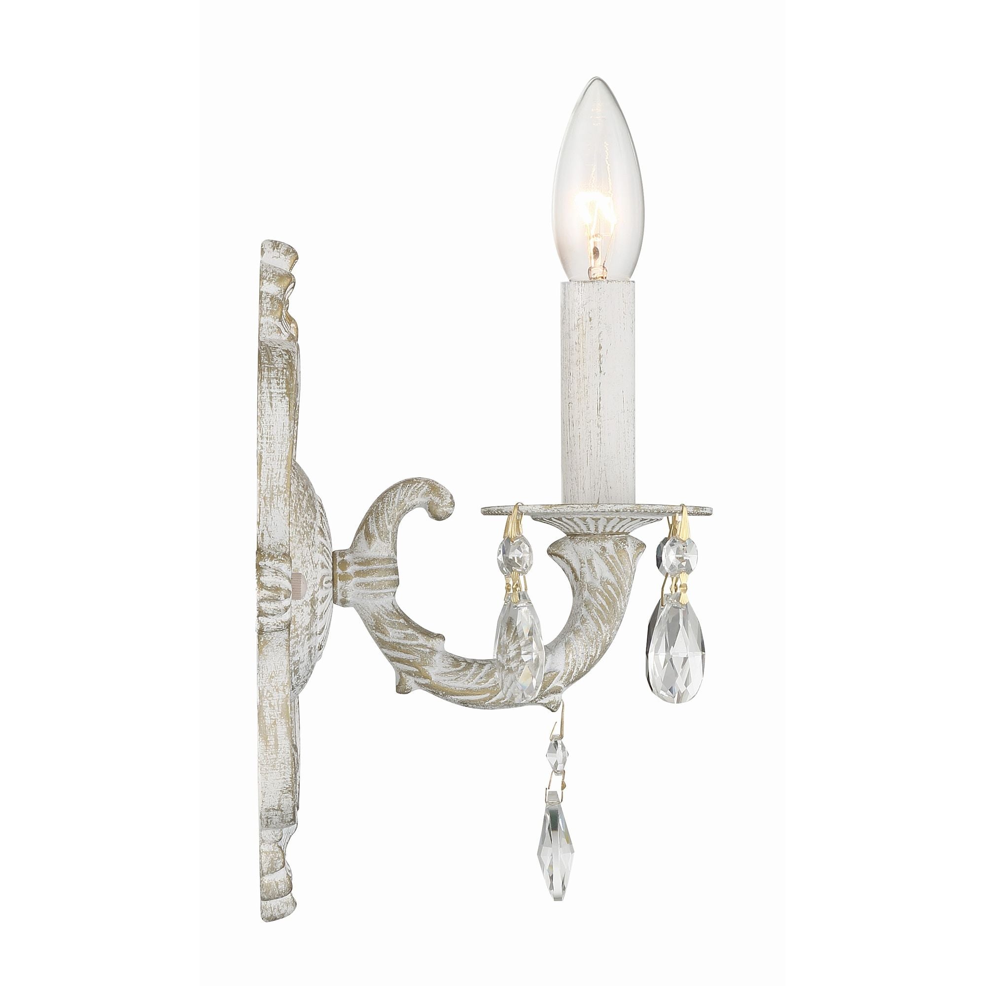 Paris Market 1 Light Clear Crystal Antique White Sconce Hand Cut Crystal 6.25"W x 10"H x 6.5"D