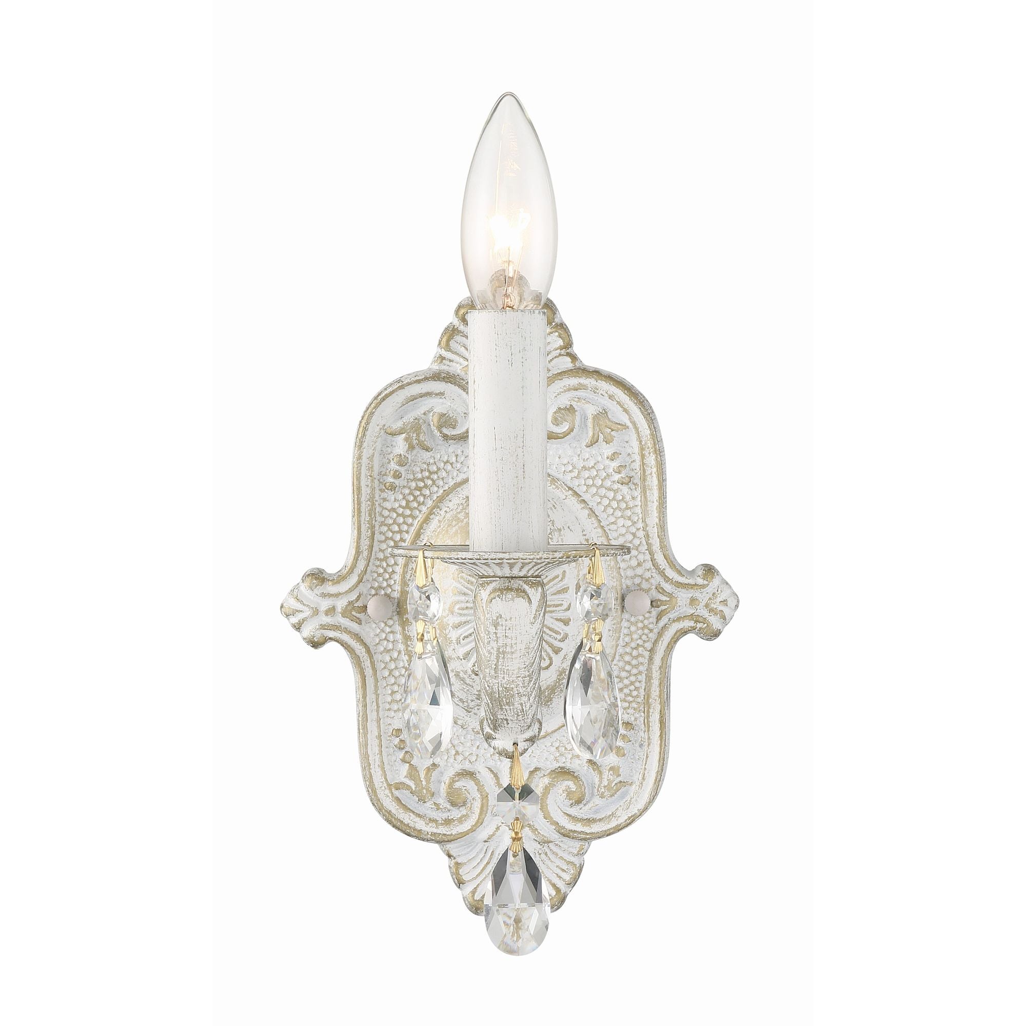 Paris Market 1 Light Clear Crystal Antique White Sconce Hand Cut Crystal 6.25"W x 10"H x 6.5"D