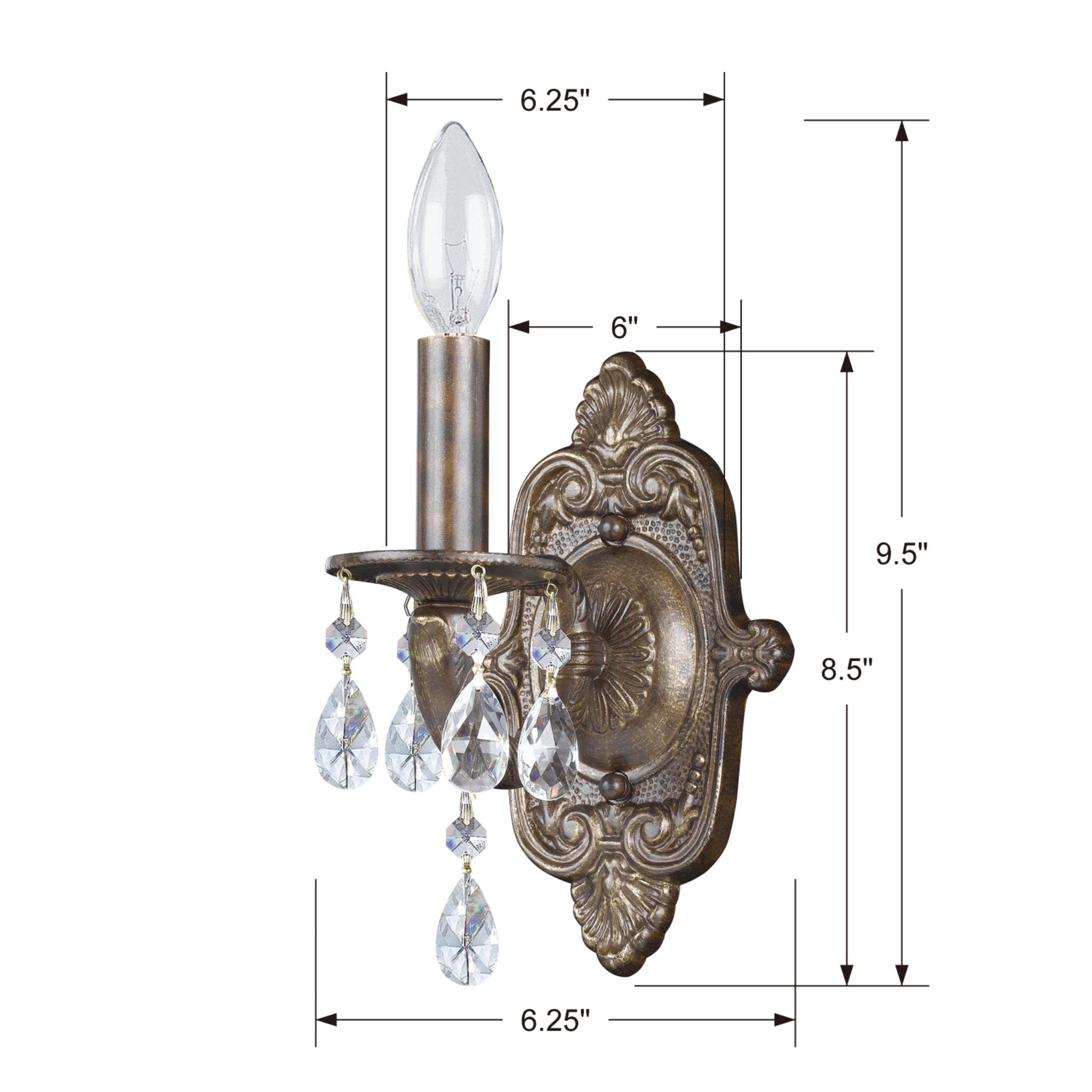 Paris Market 6.25'' Hand Cut Crystal Venetian Bronze Sconce Bronze 6.25"W x 10"H x 6.5"D