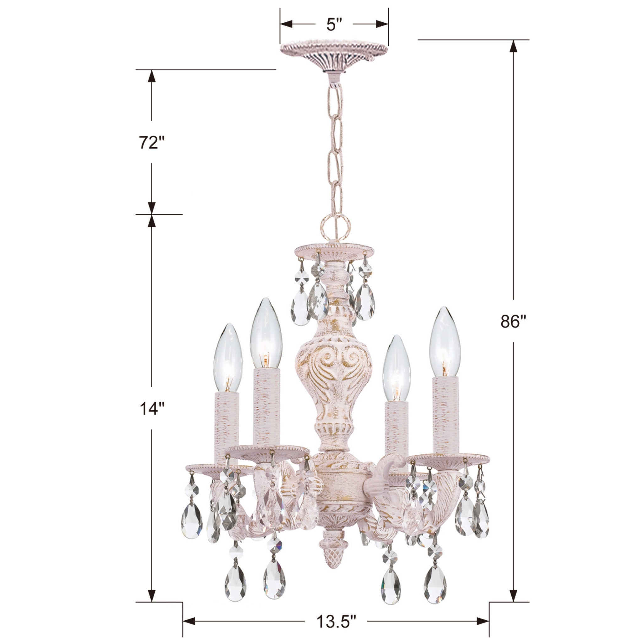 Crystorama 5024-AW-CL-S Paris Market 4 Light Swarovski Spectra Crystal White Mini Chandelier
