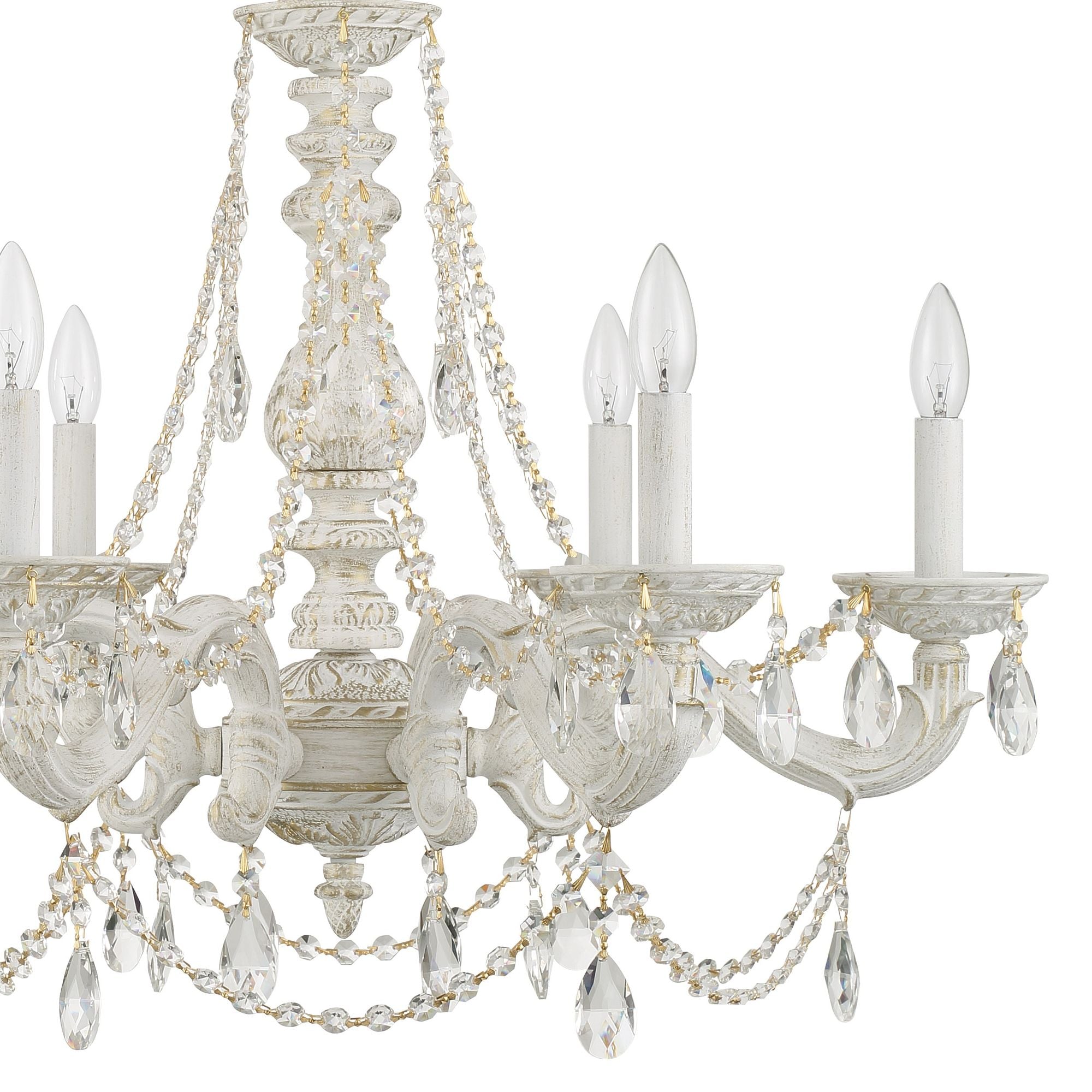 Paris Market 6 Light Clear Crystal Antique White Chandelier Hand Cut Crystal 28"W x 22"H x 28"D