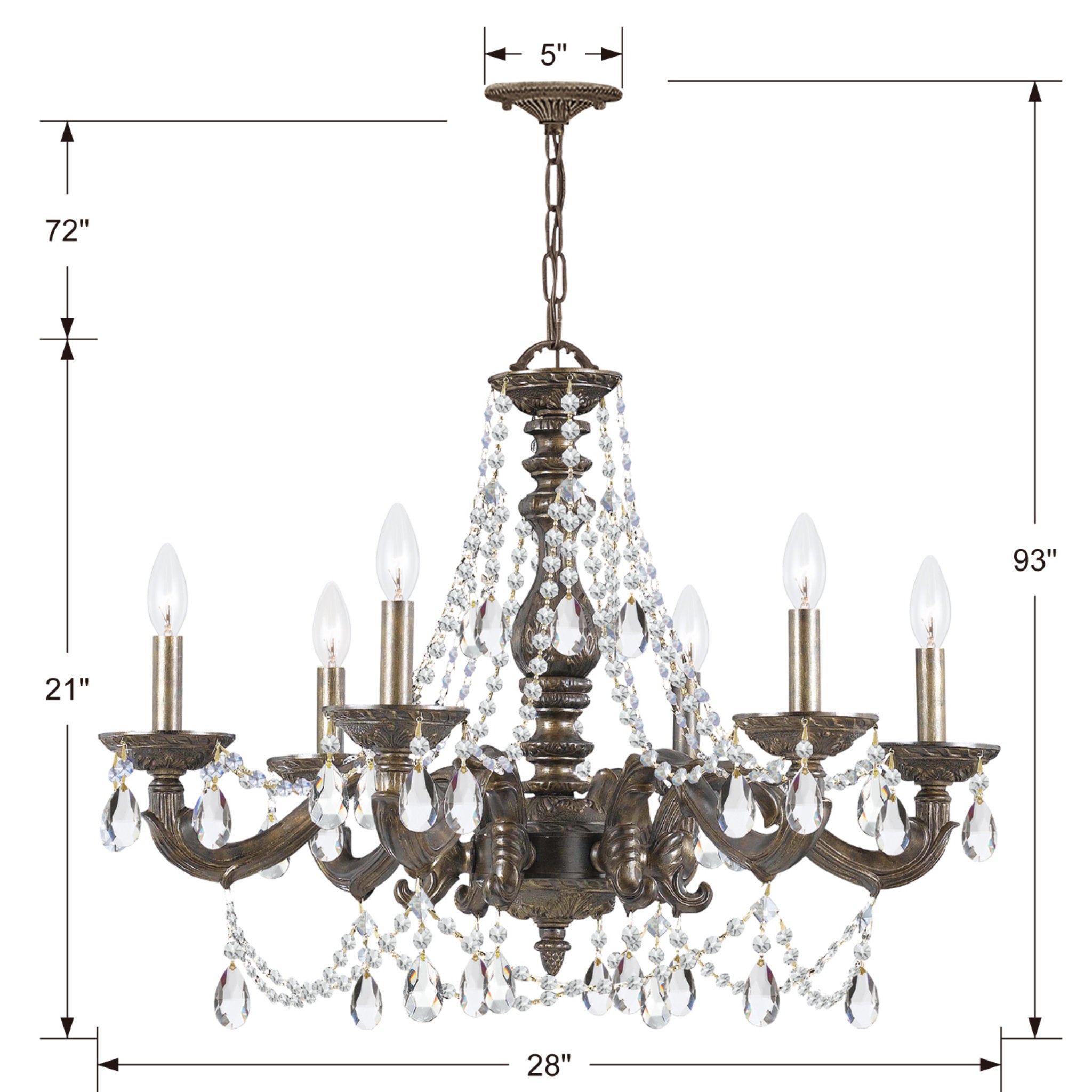 Paris Market 28'' Hand Cut Crystal Venetian Bronze Chandelier Bronze 28"W x 22"H x 28"D